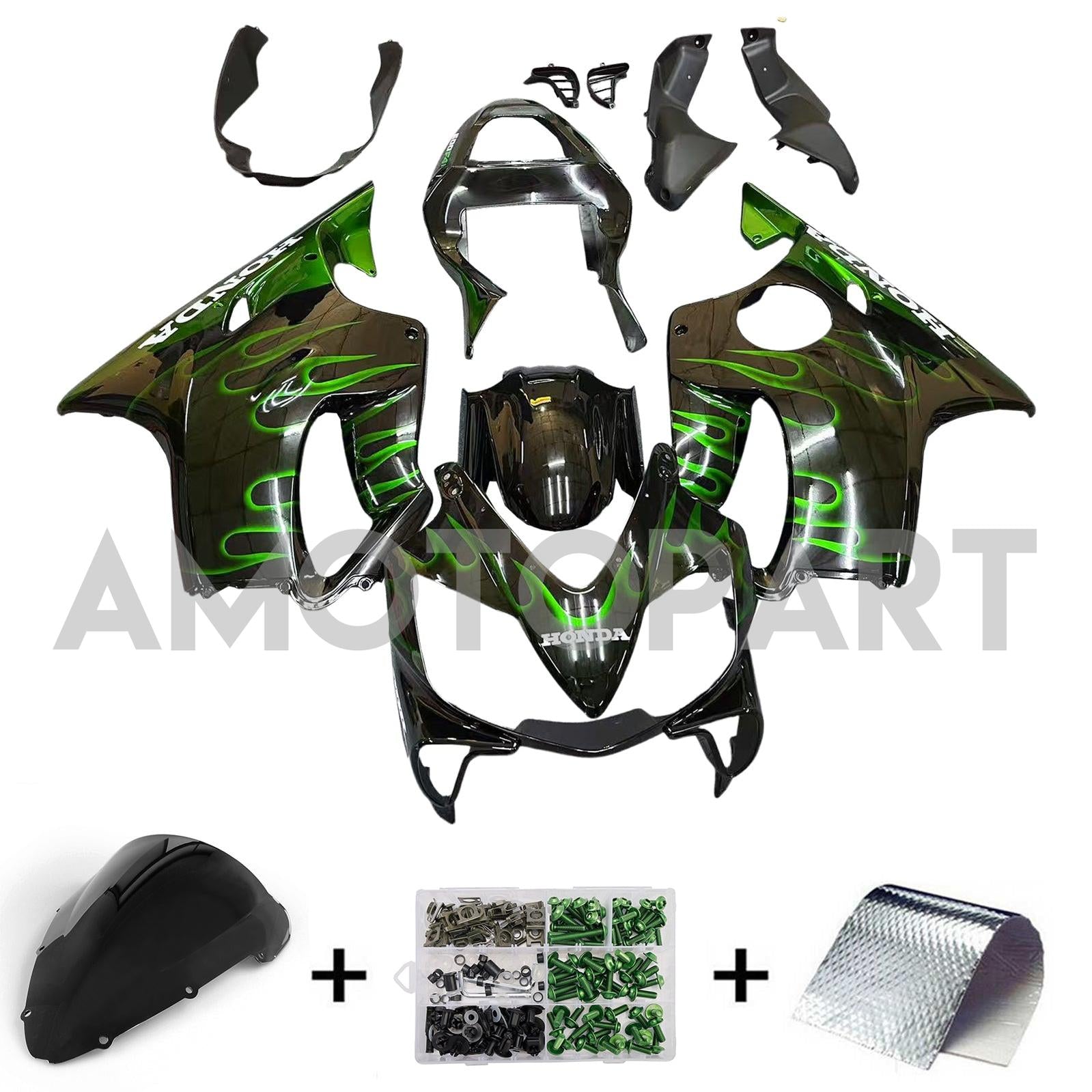 Amotopart 2001-2003 Honda CBR600 F4i Black Green Fairing Kit