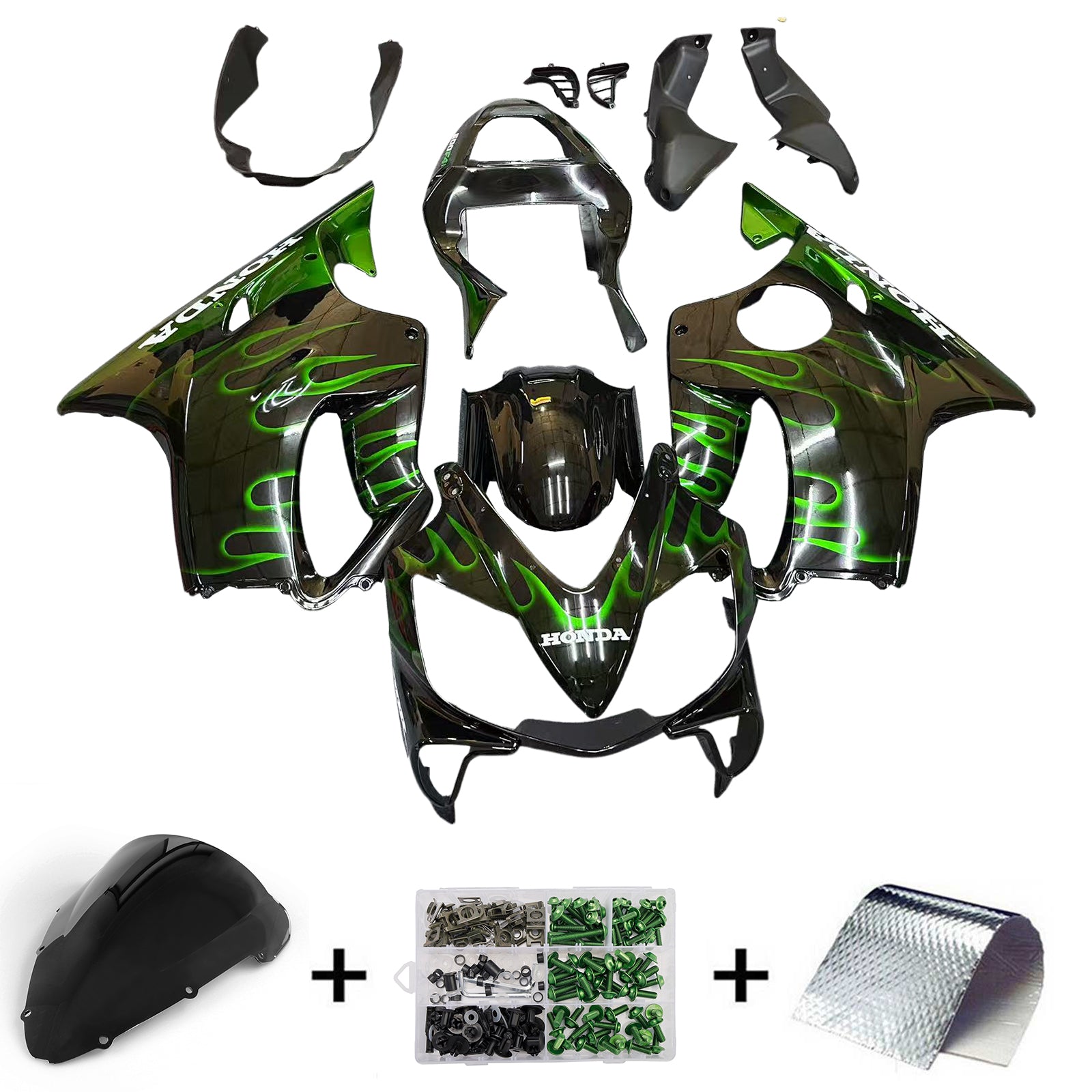 Amotopart 2001-2003 Honda CBR600 F4i Black Green Fairing Kit