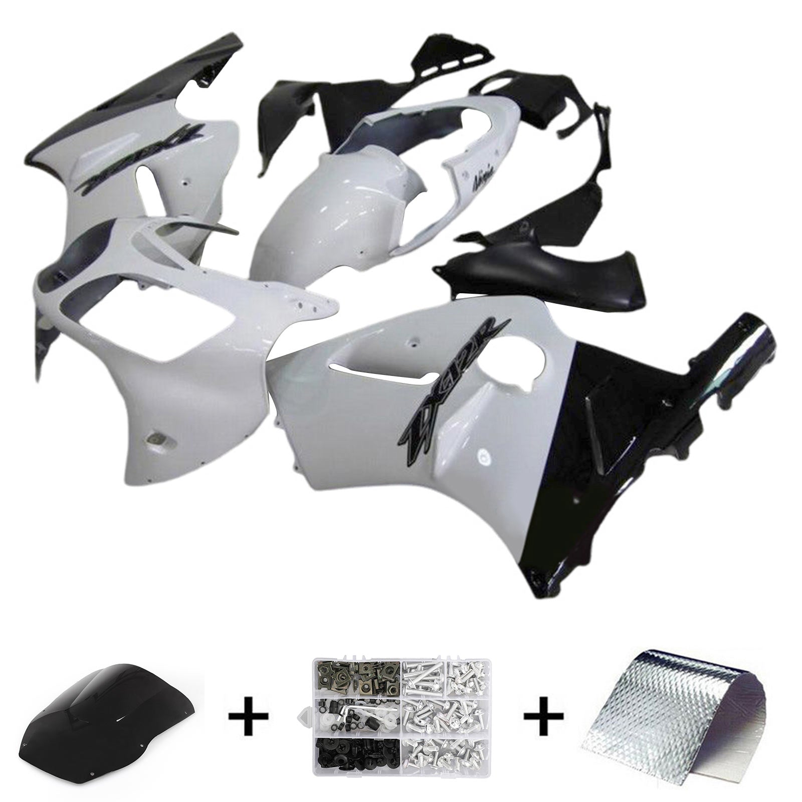 Amotopart 2000-2001 Kawasaki ZX12R  White Black Fairing Kit