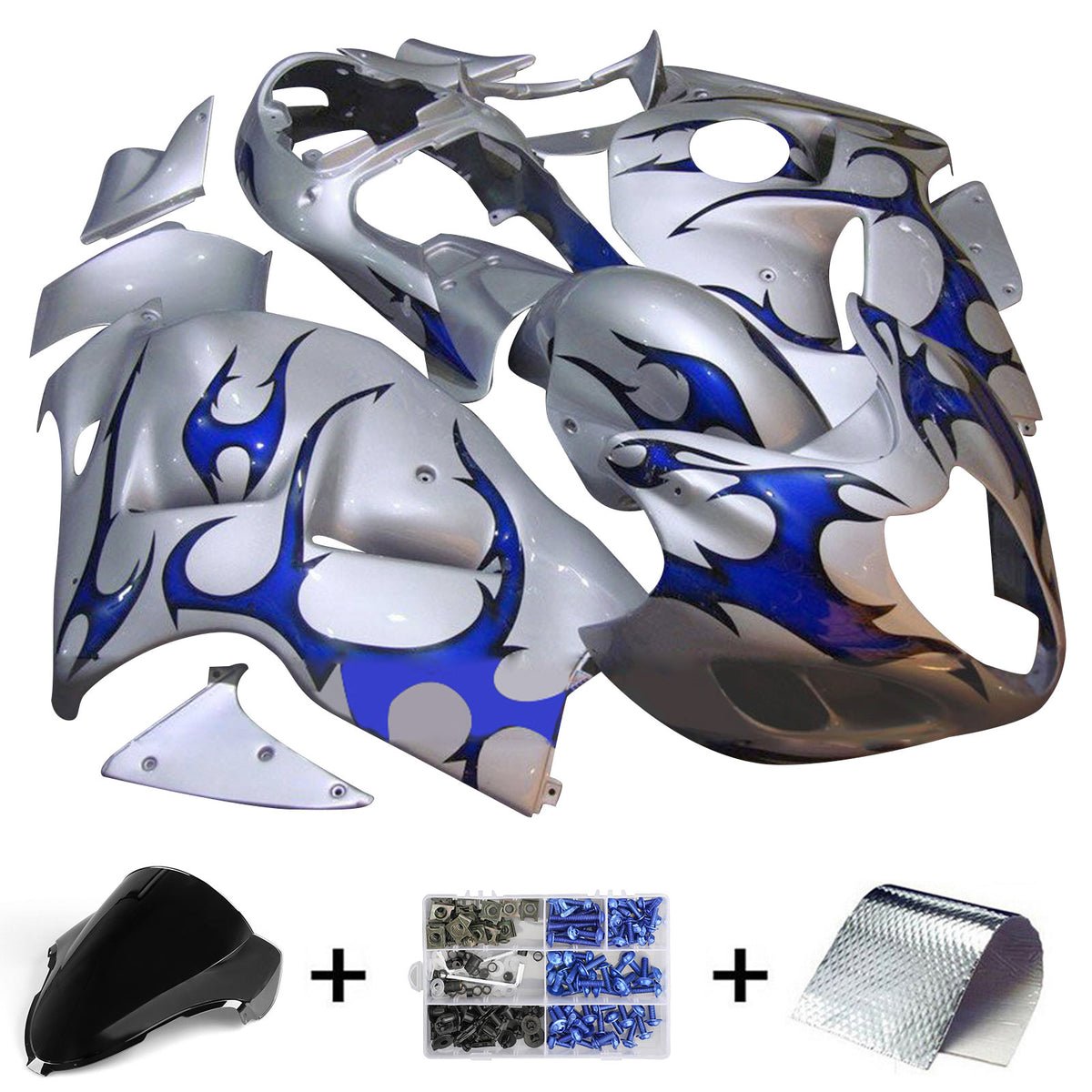 Amotopart 1999-2007 GSX1300R Hayabusa Suzuki Kit de carénage bleu et argent