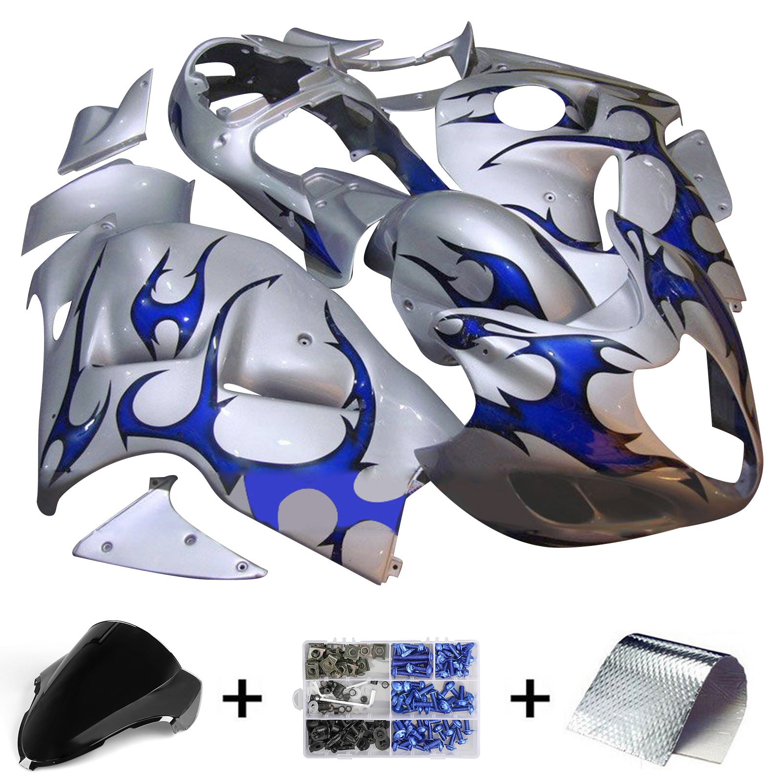 Amotopart 1999-2007 GSX1300R Hayabusa Suzuki Kit carena blu e argento