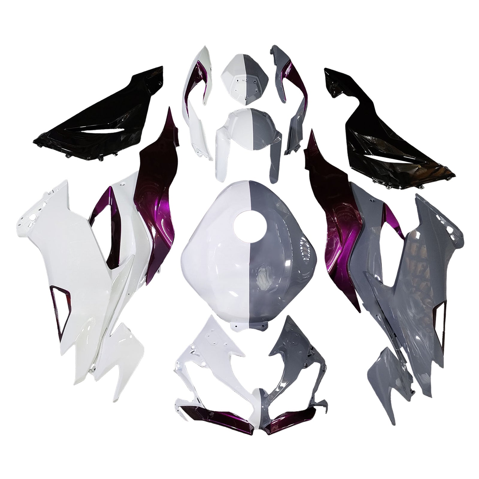 Amotopart 2019-2023 Kawasaki ZX6R White Gray Purple Black Fairing Kit