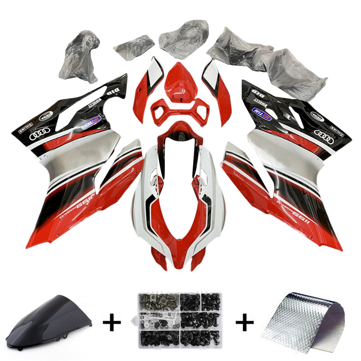 Amotopart 2012-2015 Ducati 1199 899 Kit de carenado con logotipo Style2 rojo y negro