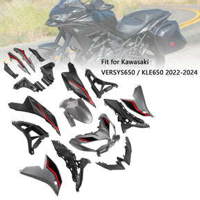 Amotopart 2022-2024 Kawasaki VERSYS 650 KLE ABS Kit de carénage motif rouge argenté