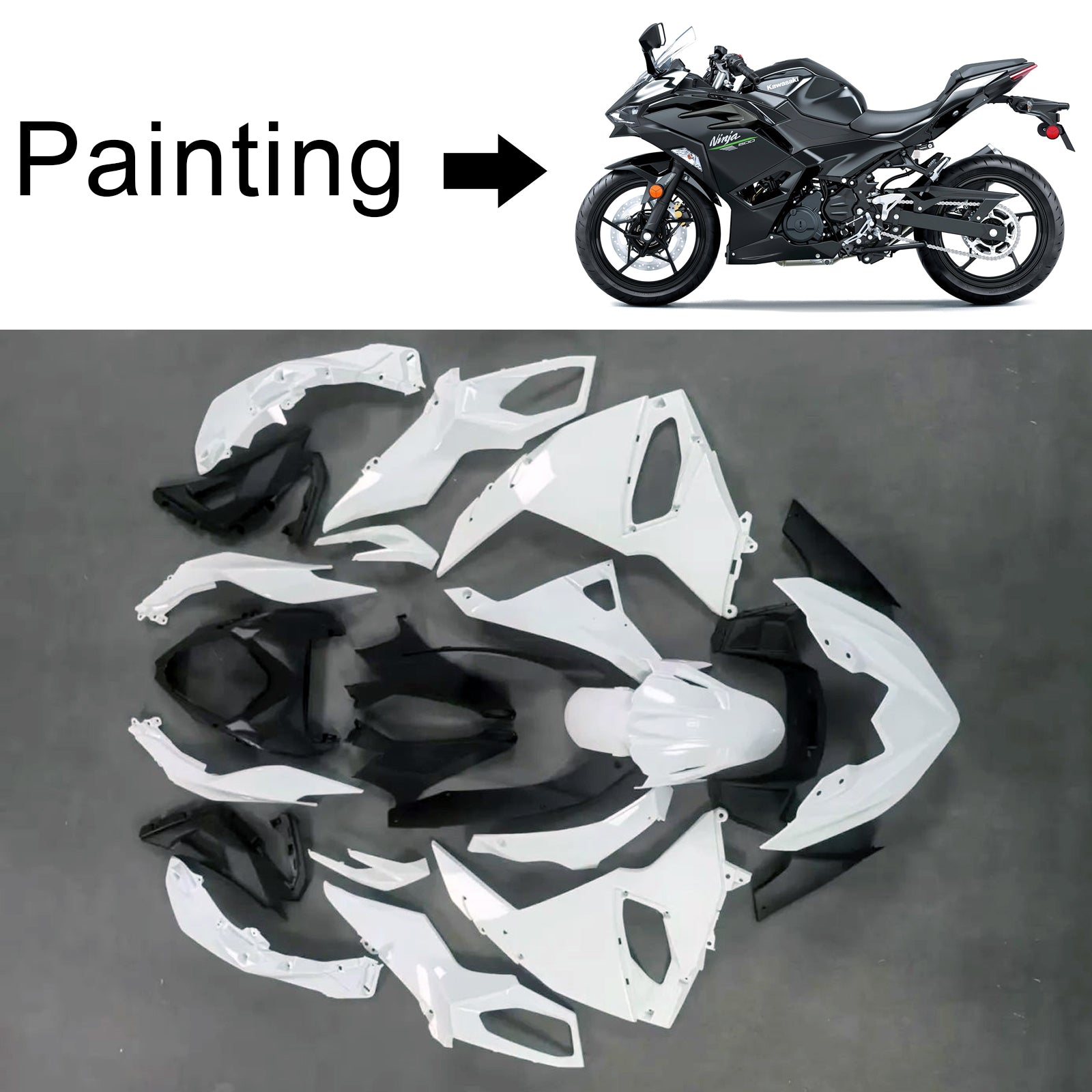 Amotopart 2024–2025 Kawasaki Ninja 500 glänzend schwarzes Verkleidungsset