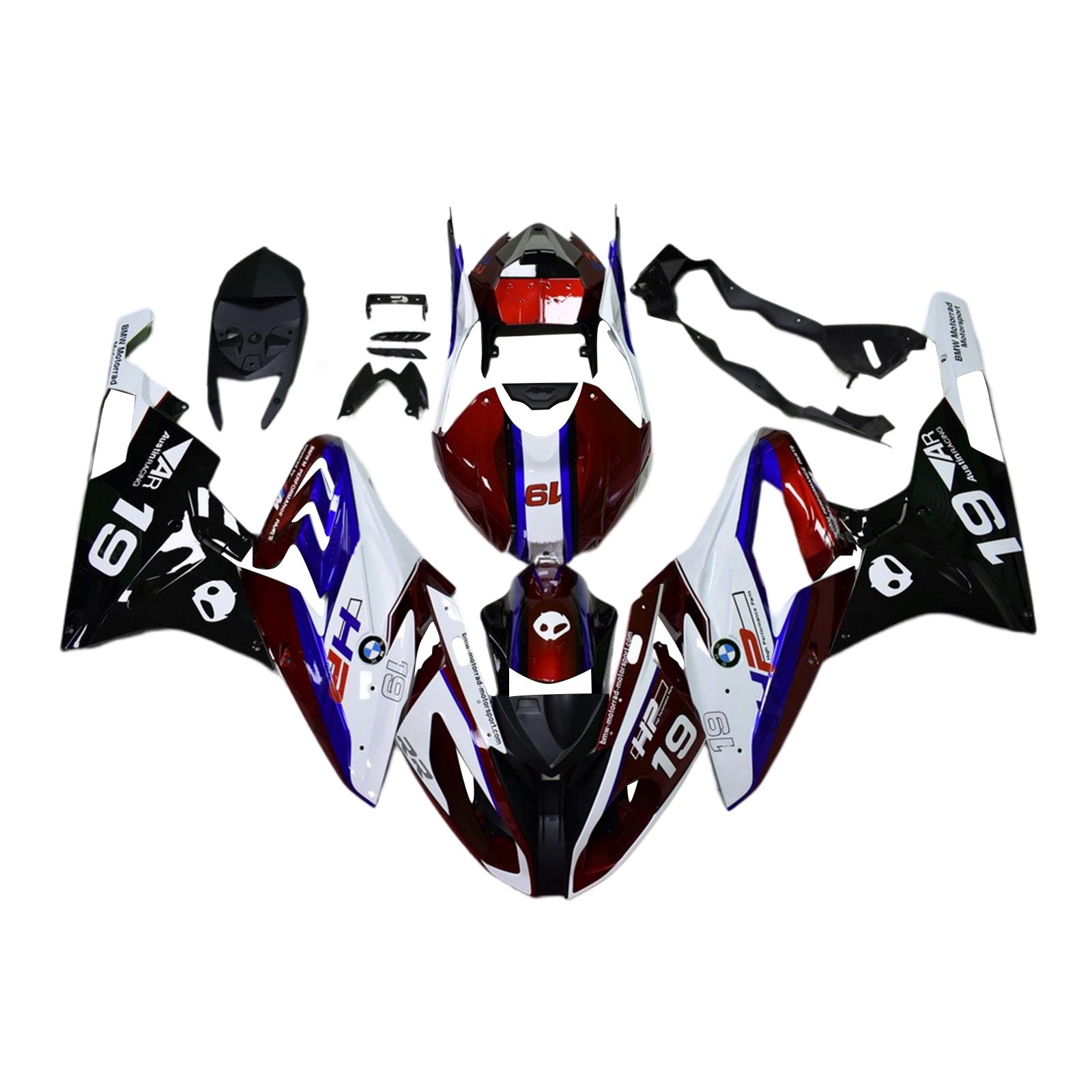 Kit de carénage Amotopart BMW S1000RR 2017-2018 bleu et rouge Style9