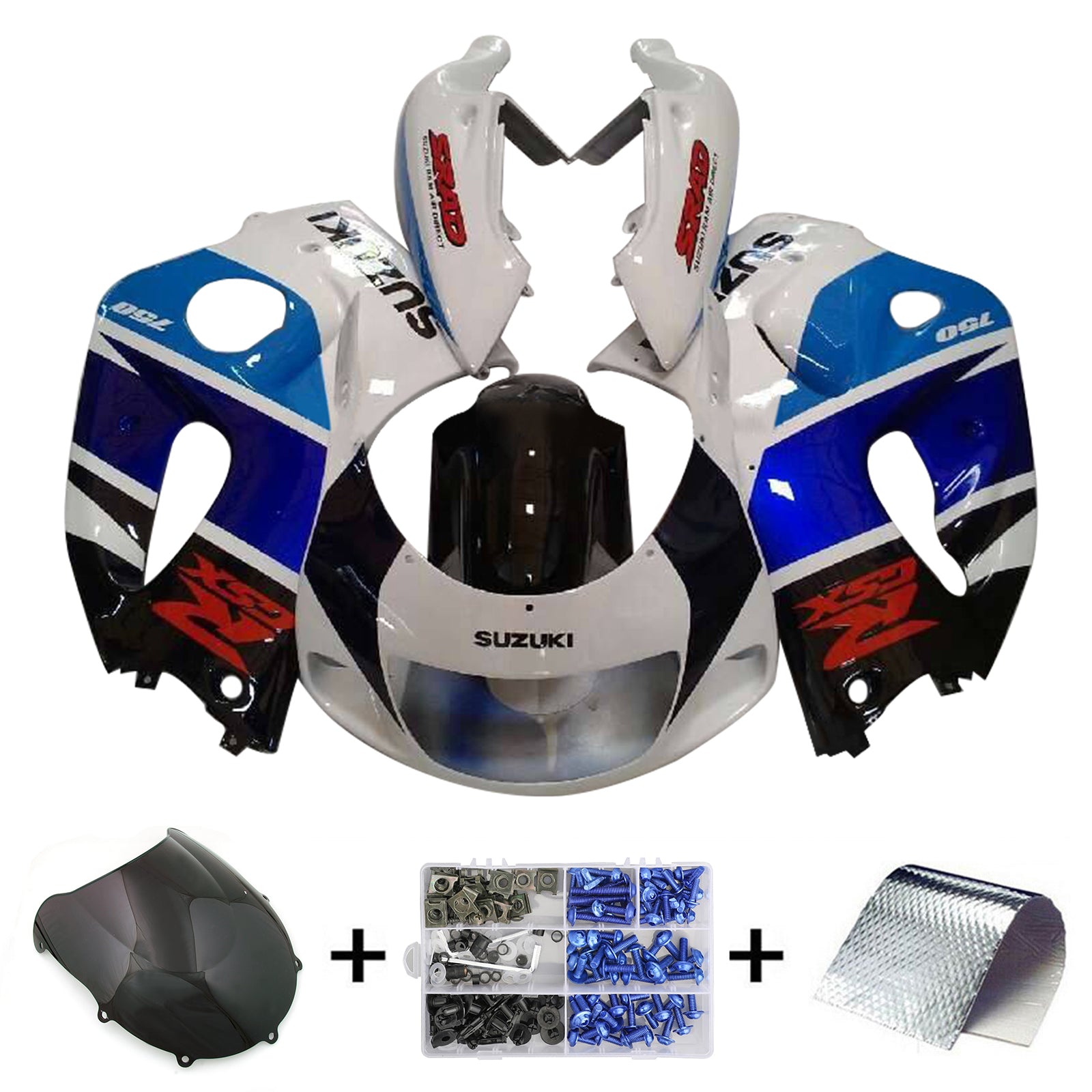 Amotopart Suzuki GSXR600 1996-2000 GSXR750 1996-1999 Kit de carénage bleu et blanc Style5