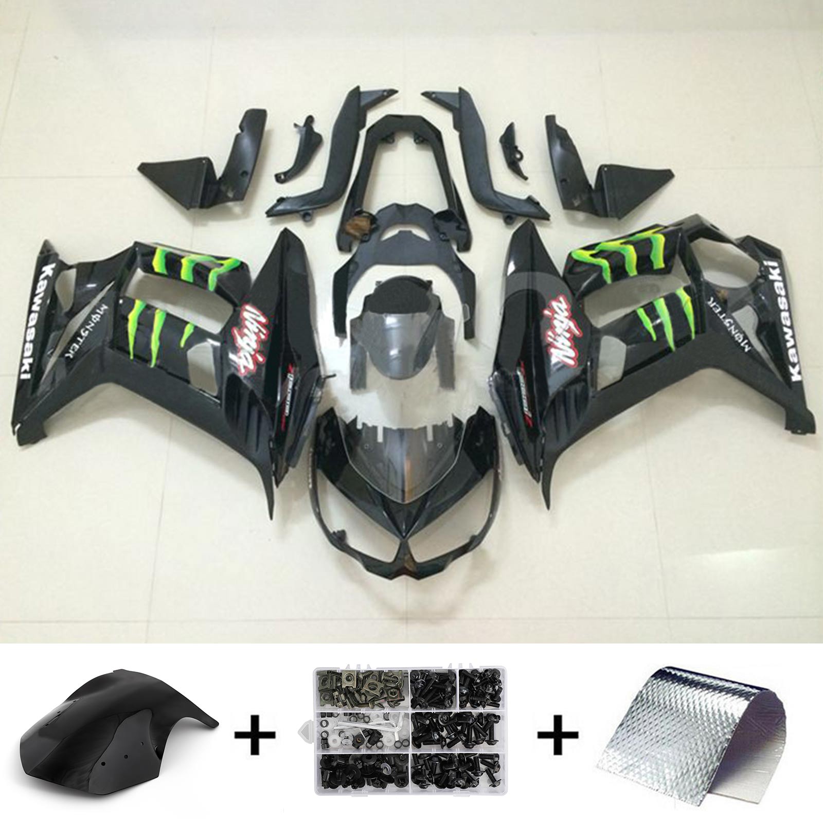 Amotopart 2010-2015 Z1000SX Kawasaki Kit de carenado negro y verde