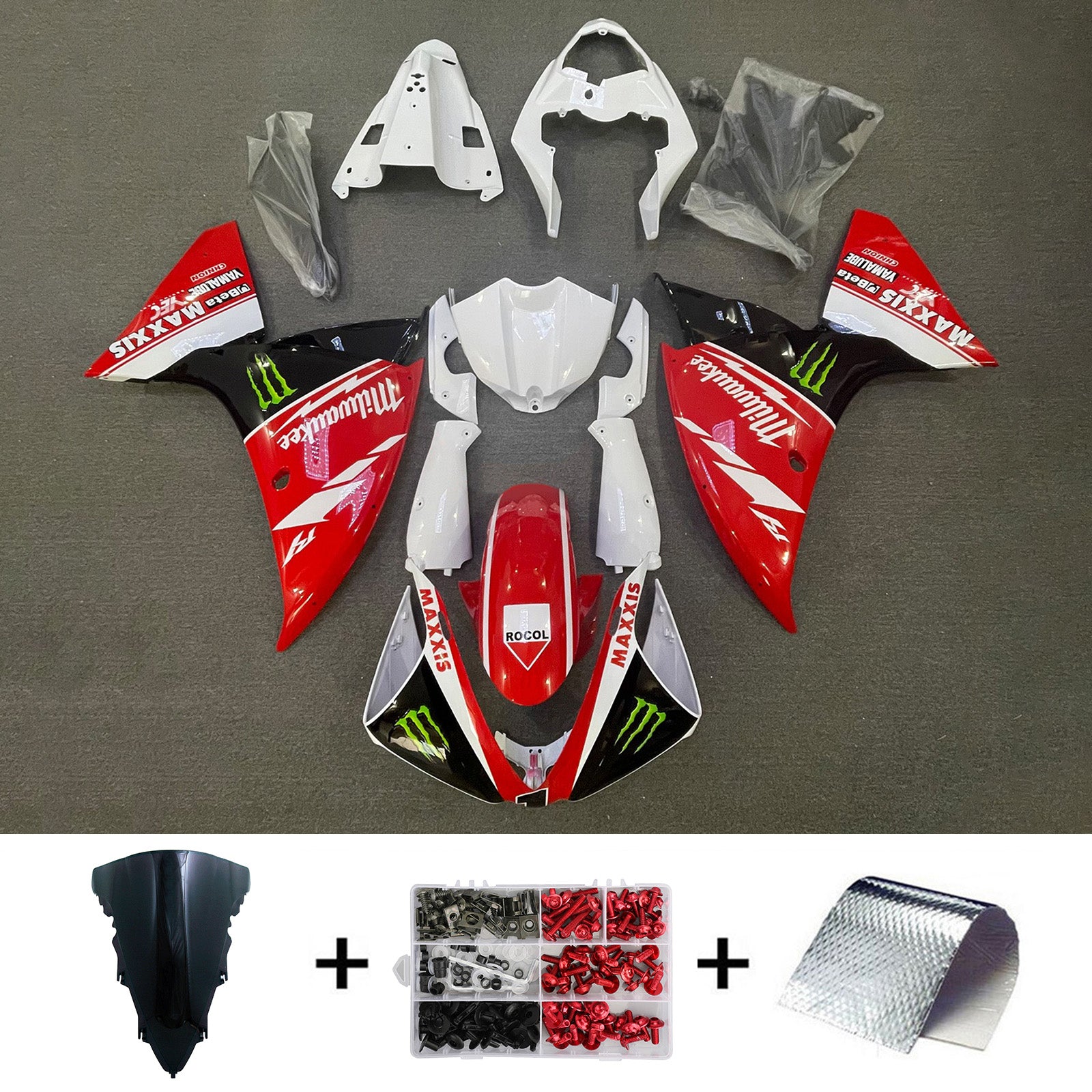 Amotopart 2012-2014 Yamaha YZF 1000 R1 Kit de carenado rojo negro blanco