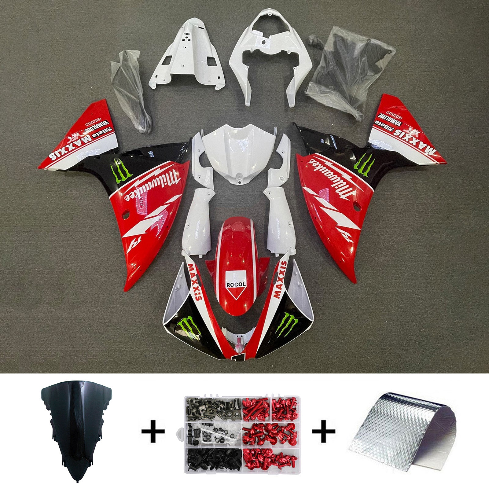 Amotopart 2012-2014 Yamaha YZF 1000 R1 Red Black White Fairing Kit