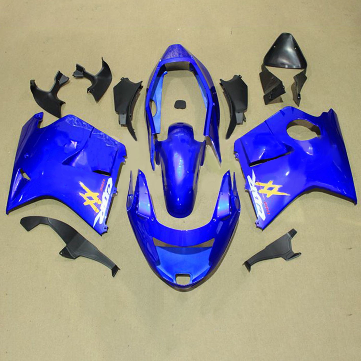 Amotopart 1996–2007 CBR1100XX SuperBlackBird Honda Blau mit gelbem Logo Verkleidungsset