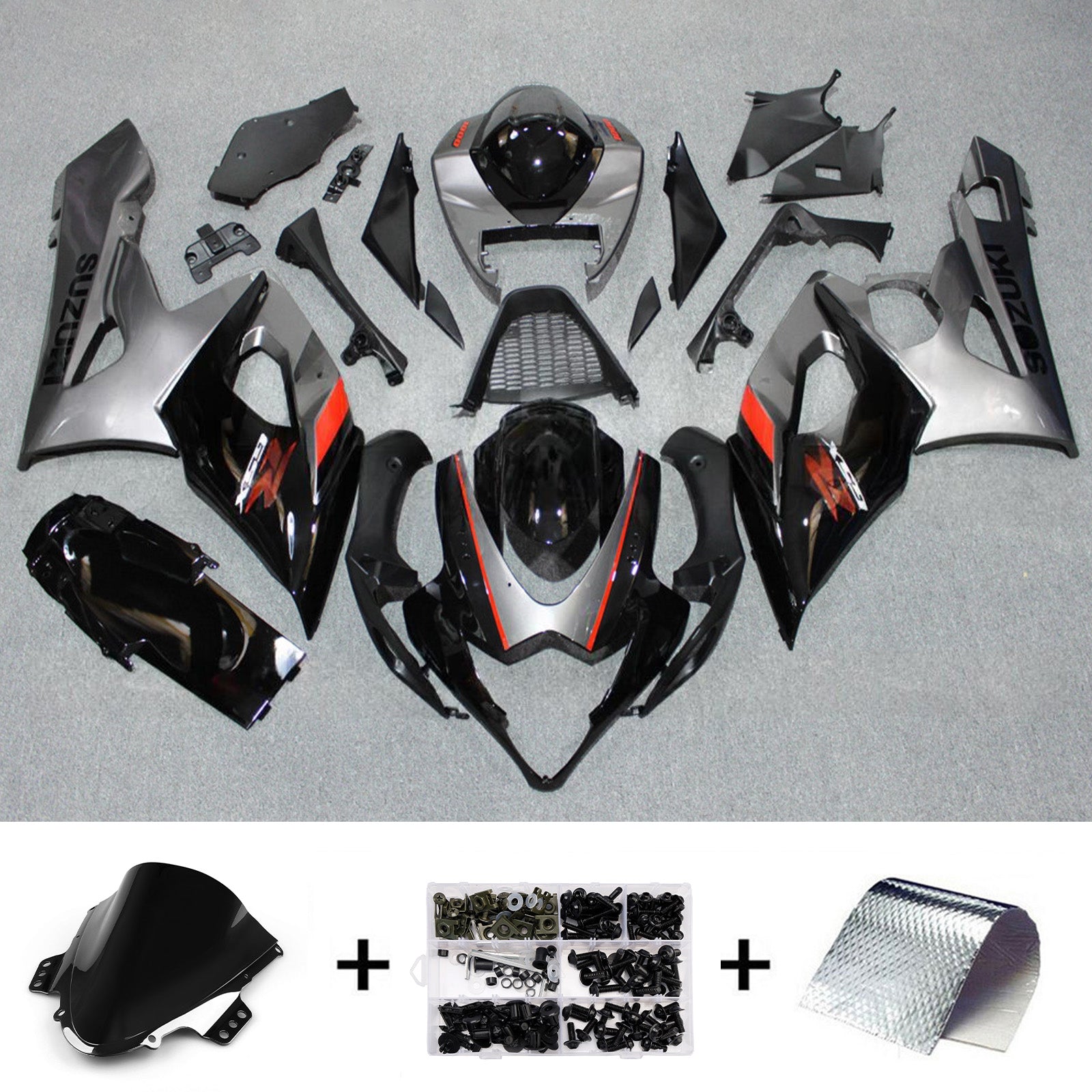 Amotopart 2005-2006 Suzuki GSXR1000 Black Gray Red Fairing Kit