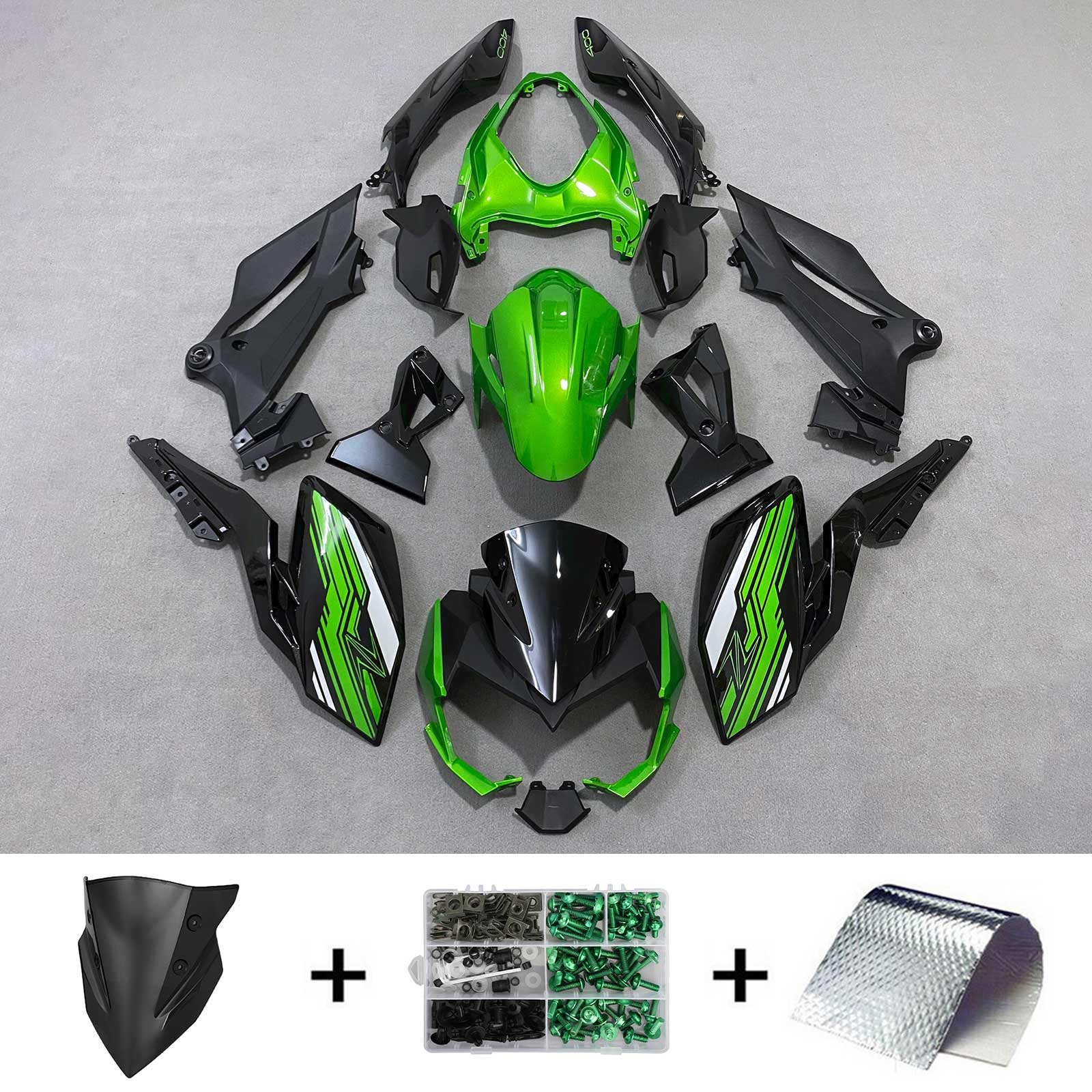 Amotopart 2018-2024 Z400 Kawasaki Green Black Style1 Fairing Kit