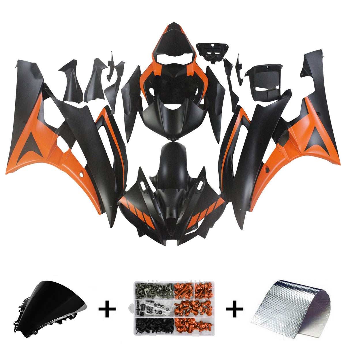 Amotopart 2006-2007 Yamaha YZF-R6 Black Gray White Orange Fairing Kit