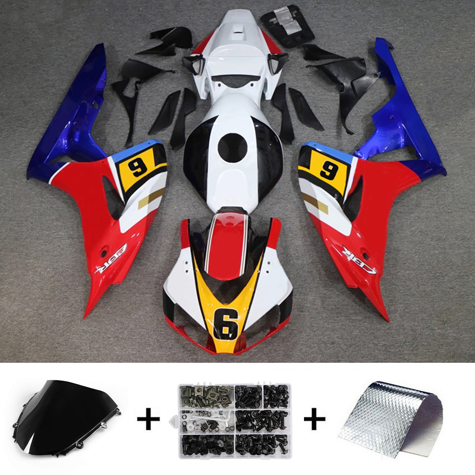 Amotopart 2006-2007 Honda CBR1000RR Kit de carenado blanco azul rojo