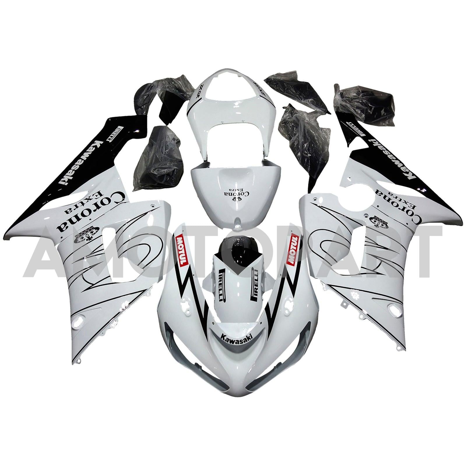 Amotopart 2005-2006 Kawasaki ZX6R 636 White Black Fairing Kit