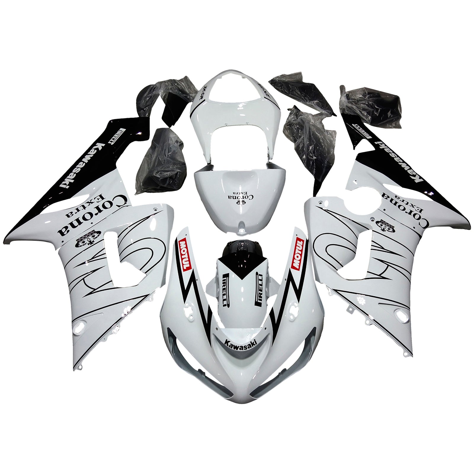 Amotopart 2005-2006 Kawasaki ZX6R 636 White Black Fairing Kit