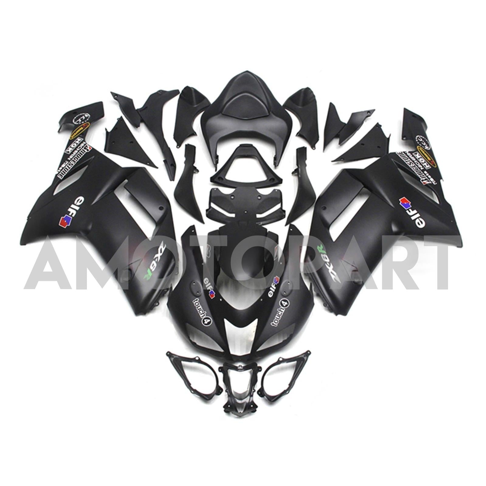 Amotopart 2007-2008 Kawasaki ZX6R 636 Mattes Black Fearing Kit
