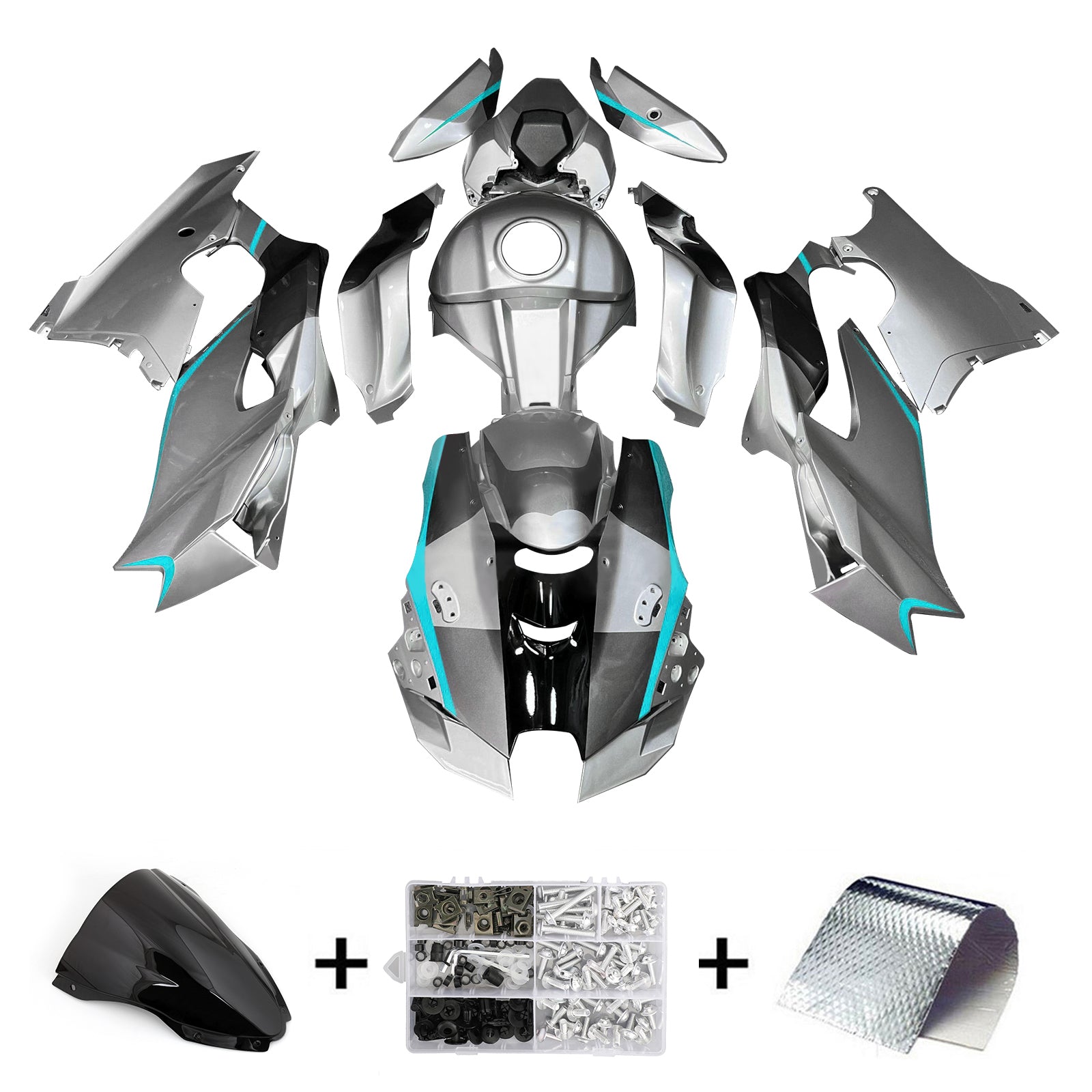 Amotopart 2021-2024 Kawasaki ZX10R ZX10RR Sliver Black Grey Fairing Kit