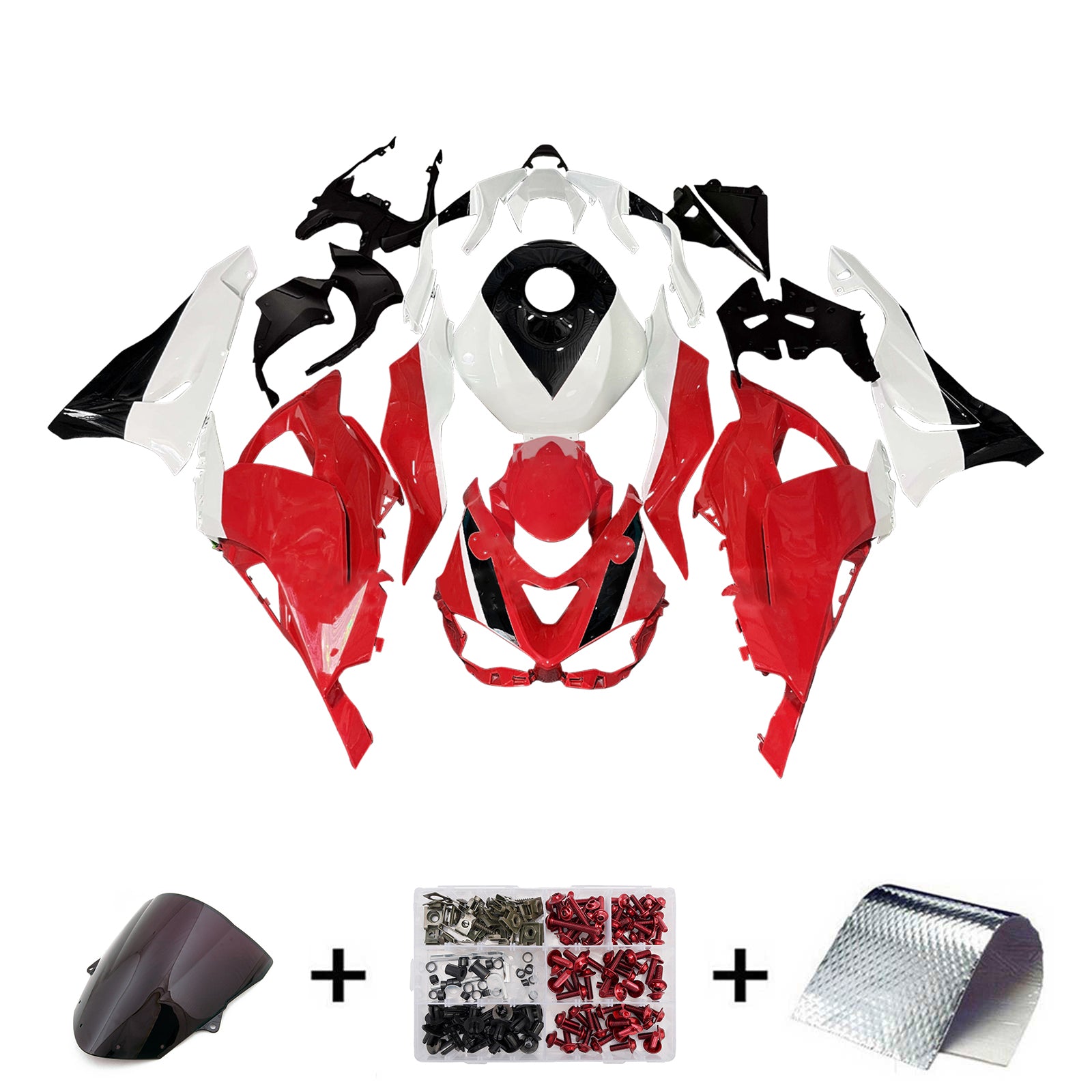 Amotopart 2024-2025 Kawasaki ZX-6R Black White Red Fairing Kit