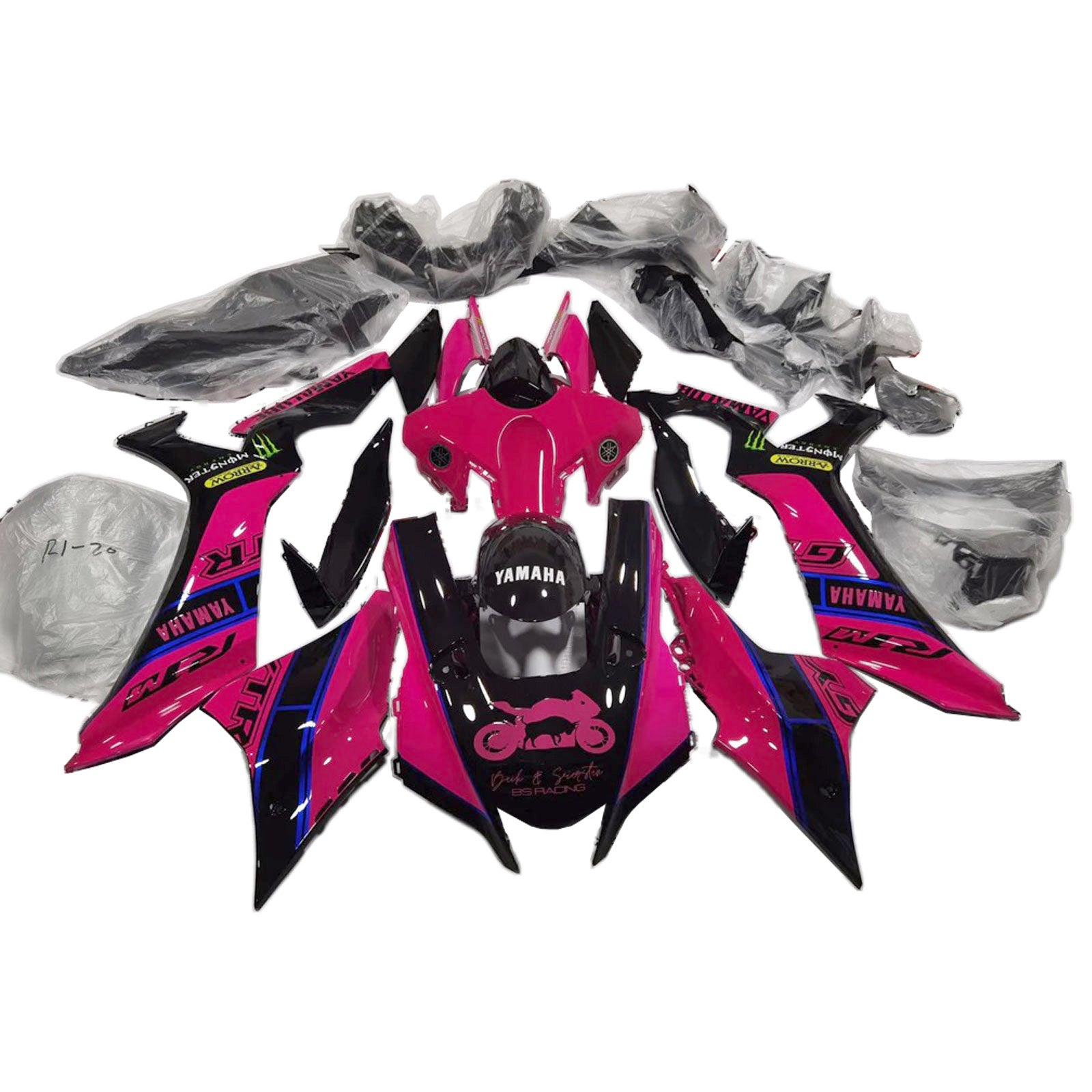 Amotopart 2020-2024 Yamaha YZF R1 Verkleidungssatz, Schwarz/Pink