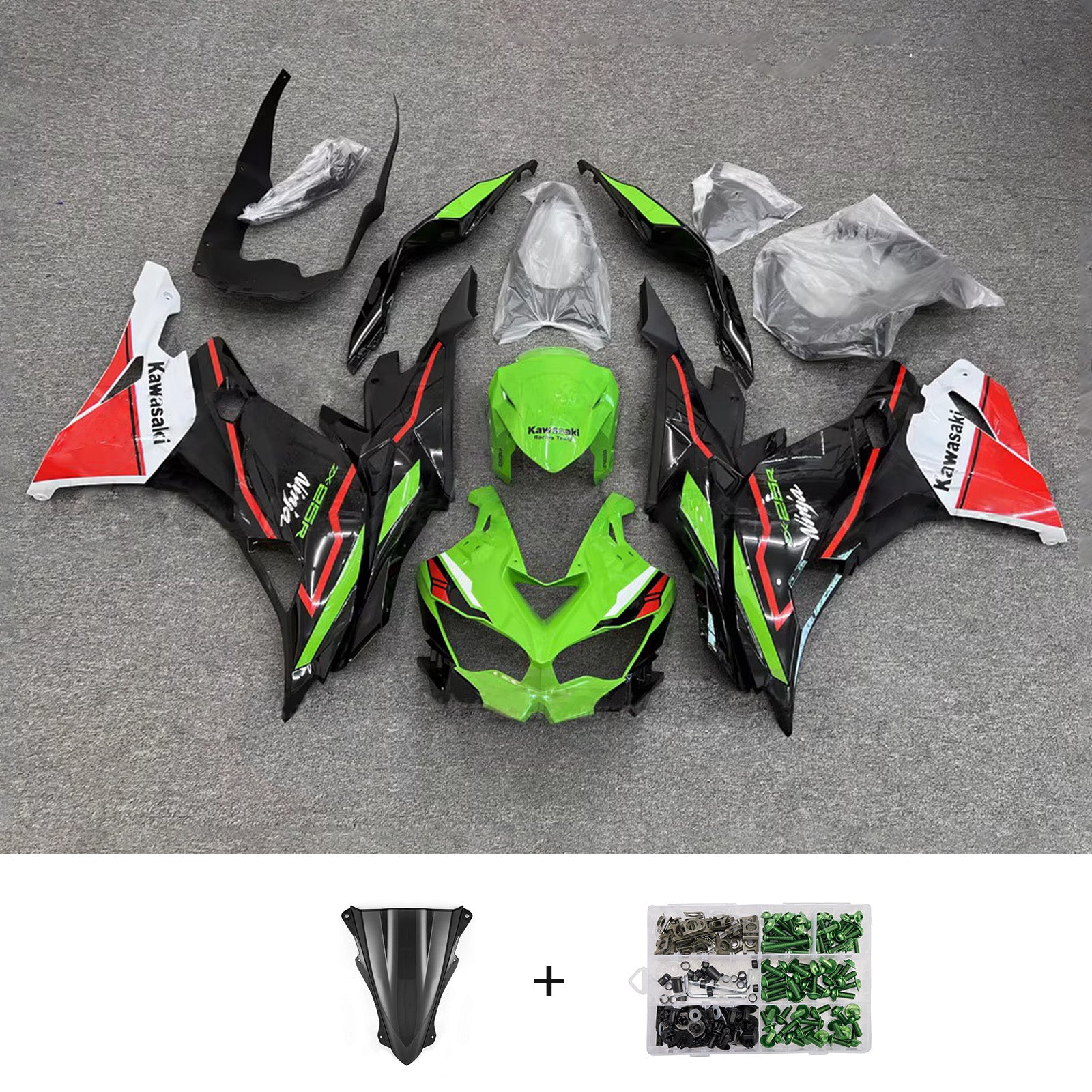 Amotopart 2019-2022 Kawasaki Ninja ZX-25R 2023-2025 Kawasaki Ninja ZX-4R/ZX-4RR Green Red Black White Fairing Kit