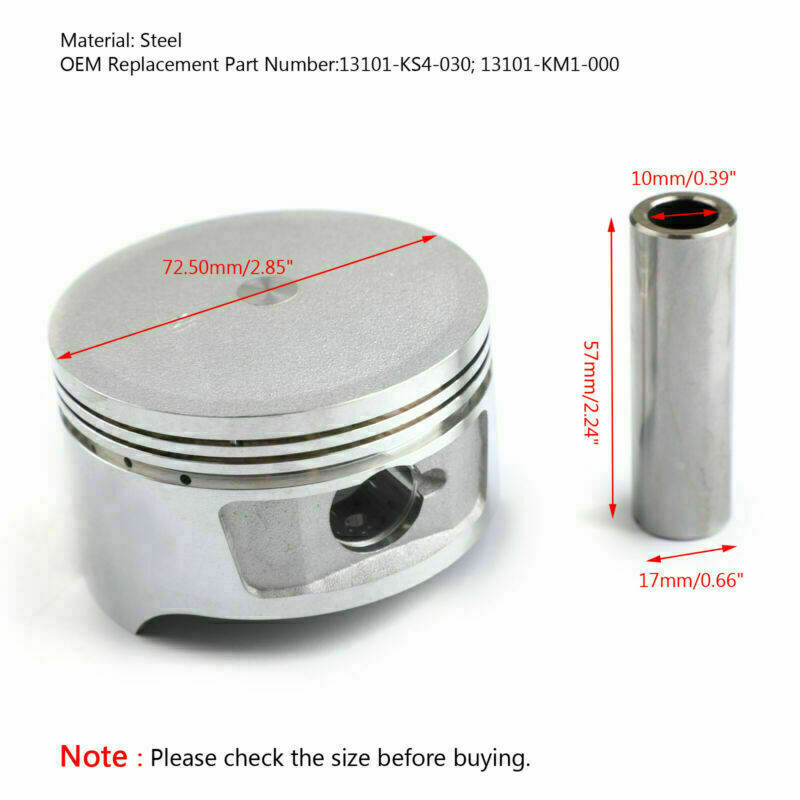 86-07 Honda Size 72.50mm Piston T Bore Cn250 / Scooter Kit Helix 13101-KS4-030 13101-KM1-000