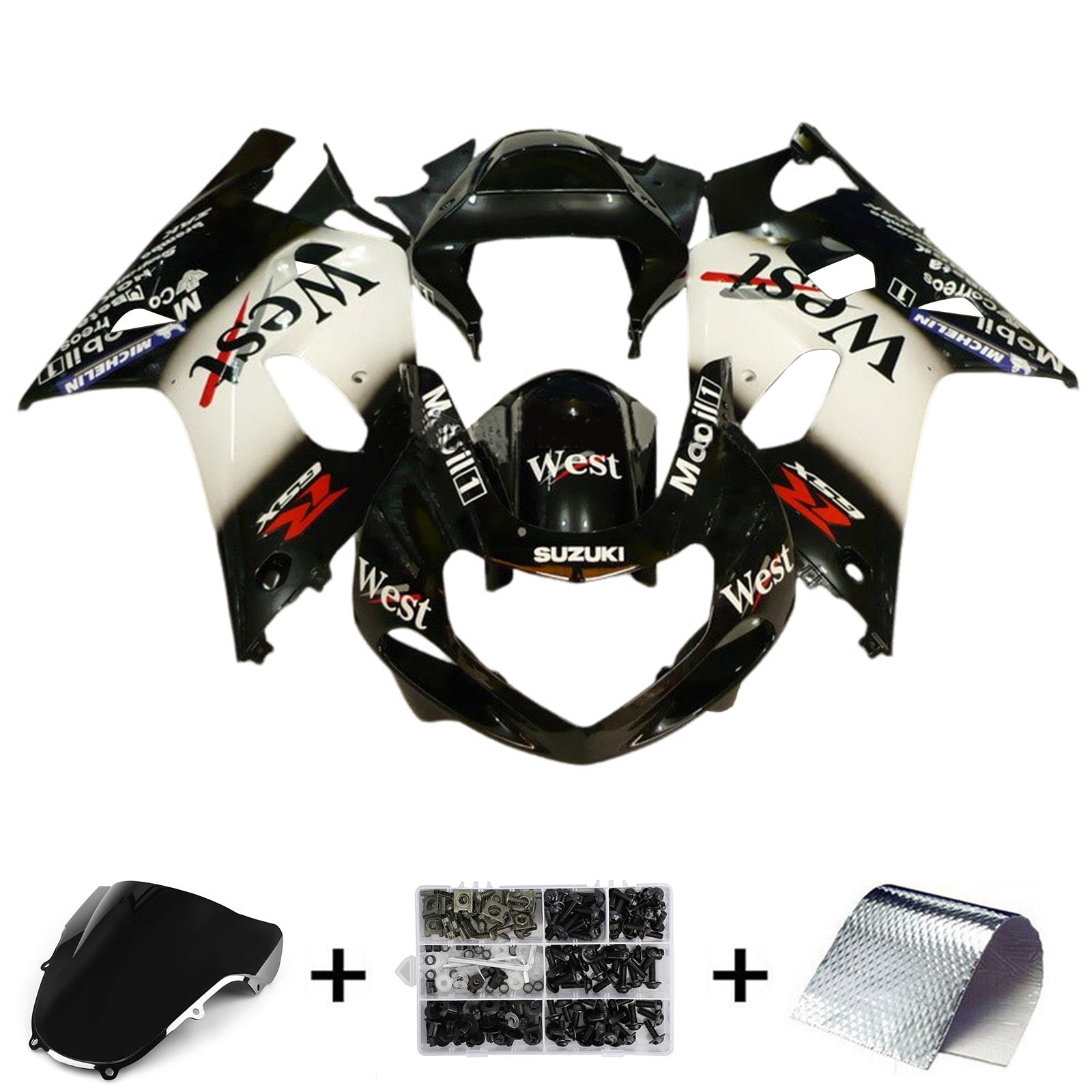 Amotopart 2001-2003 GSXR600 2000-2003 GSXR750 K1 Suzuki White&Black Fairing Kit