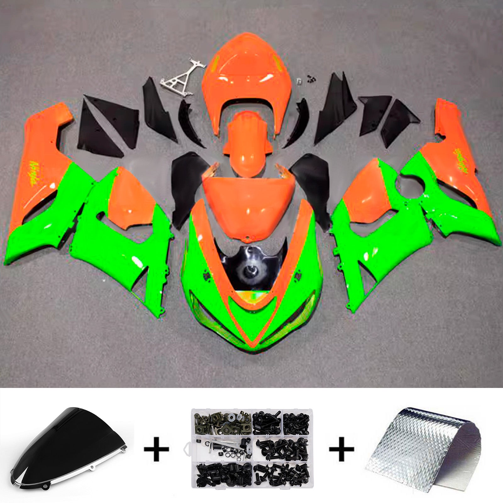 Amotopart 2005-2006 Kawasaki ZX6R 636 Green Orange Fairing Kit