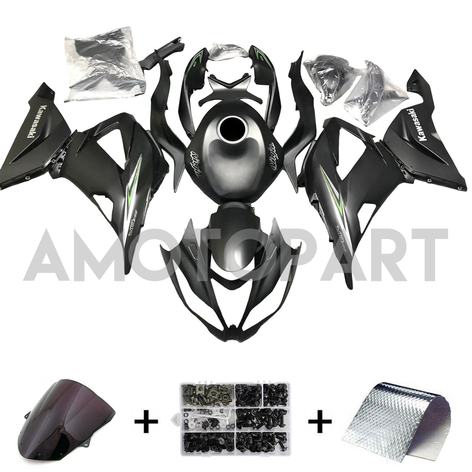 Amotopart 2013-2018 Kawasaki ZX6R 636 Black Fairing Kit