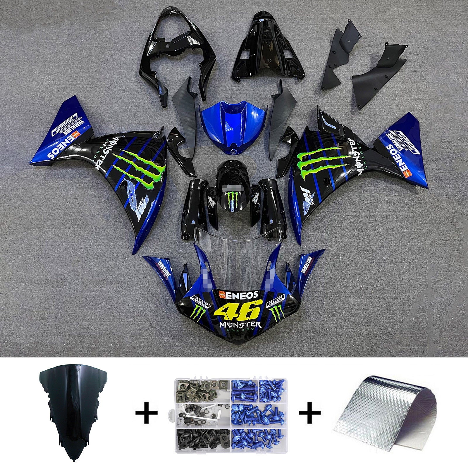 Amotopart 2012-2014 Yamaha YZF 1000 R1 Kit de carenado azul negro brillante