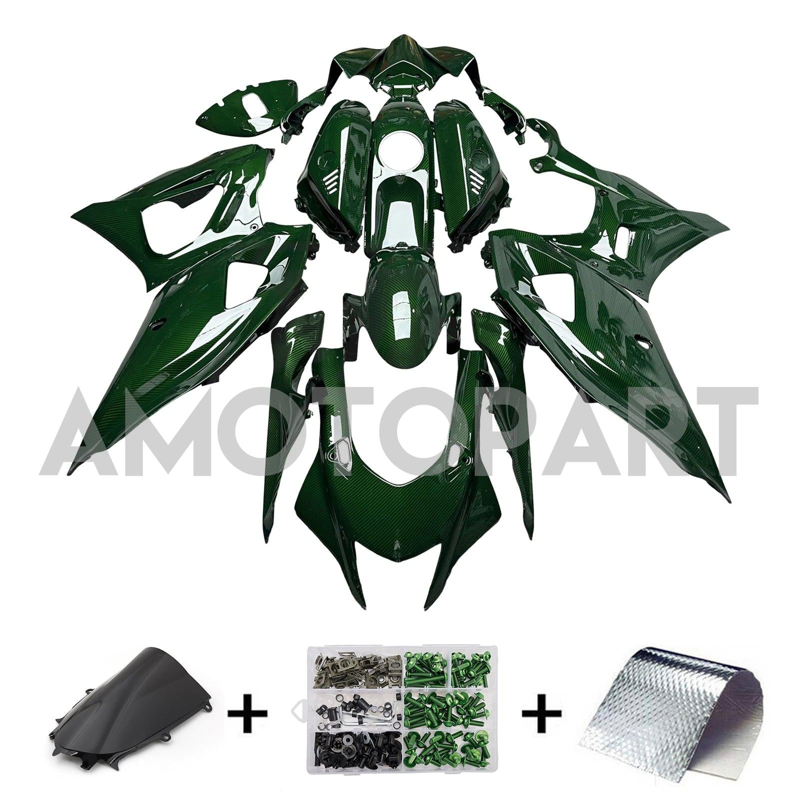 Amotopart 2021-2025 Yamaha YZF-R7 Green Carbon Fiber Pattern Fairing Kit