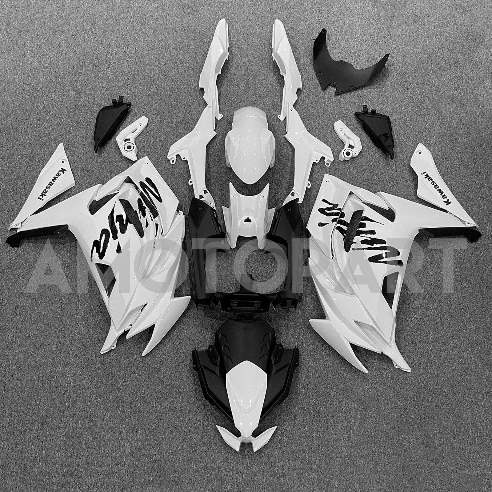 Amotopart 2020-2025 Kawasaki ER-6F Ninja650 White with Black Logo Fairing Kit