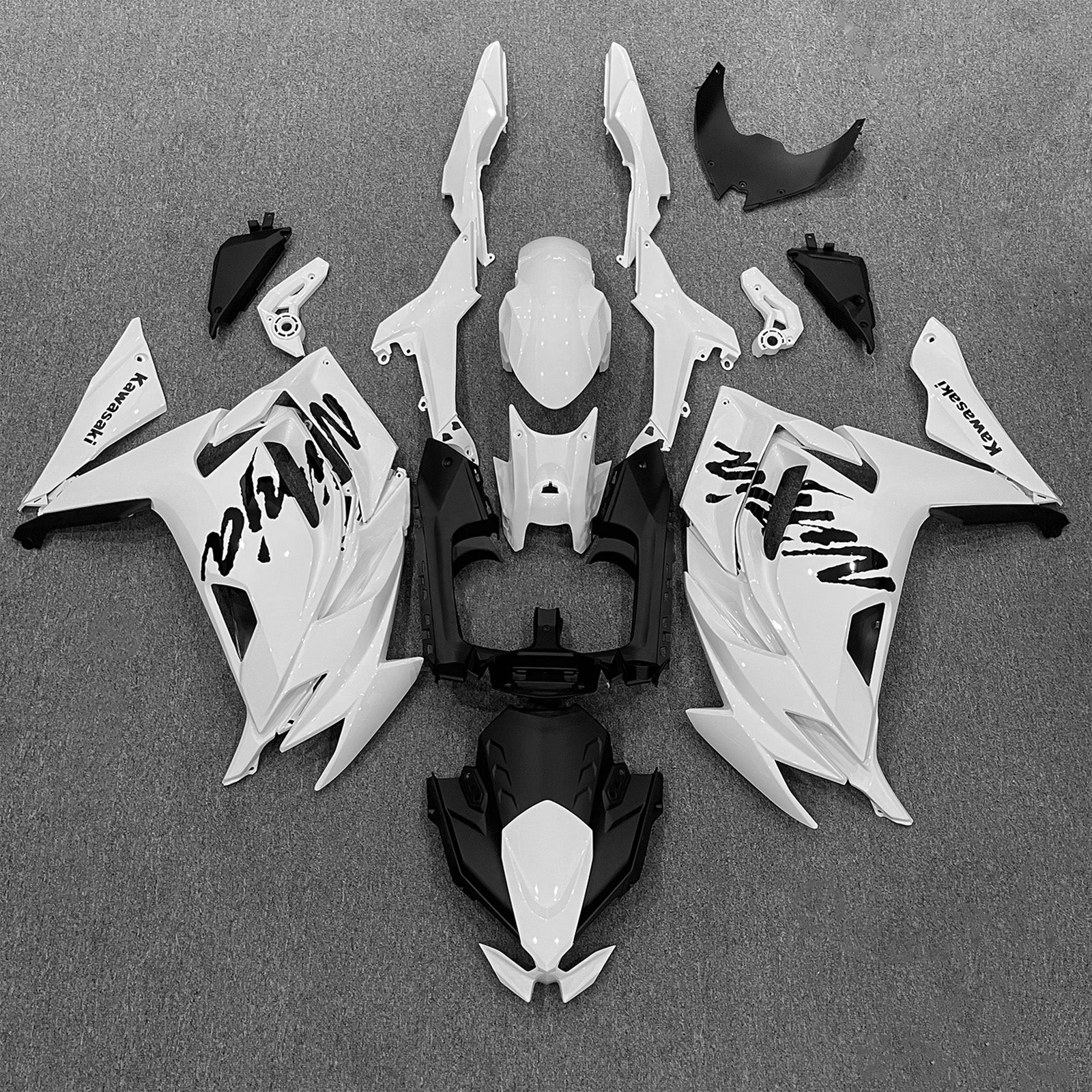 Amotopart 2020-2024 Kawasaki ER-6F Ninja650 White with Black Logo Fairing Kit