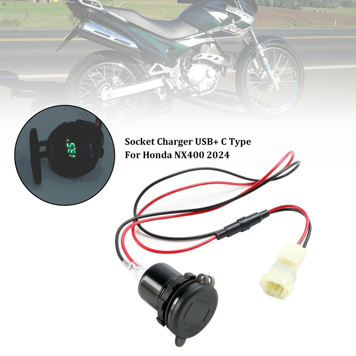 12V 2024 Honda NX400 Socket Charger USB+C Type Quick