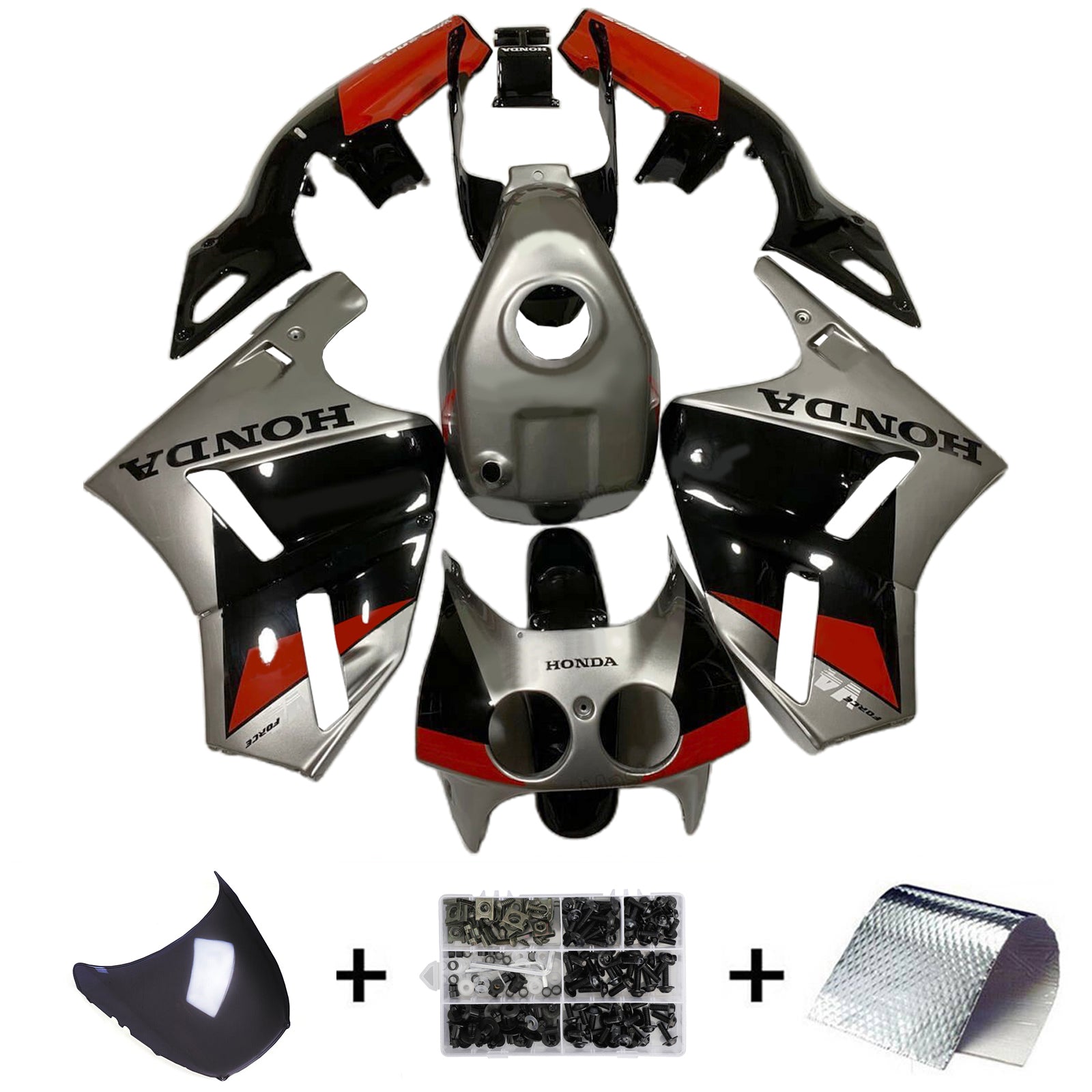 Amotopart 1988-1992 Honda VFR400R NC30 Gray Black Red Fairing Kit