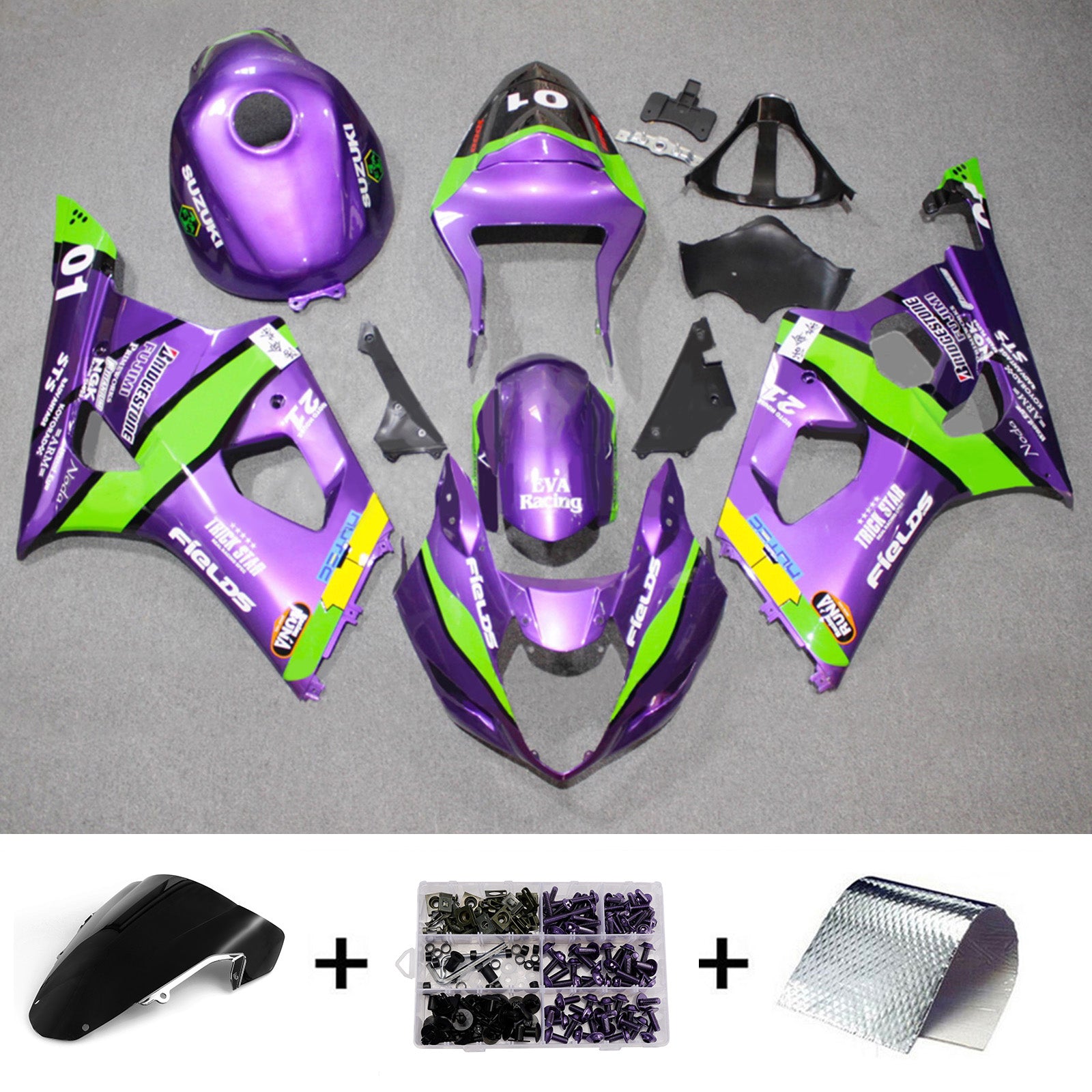 Amotopart 2003-2004 Suzuki GSXR1000 Purple Green Fairing Kit