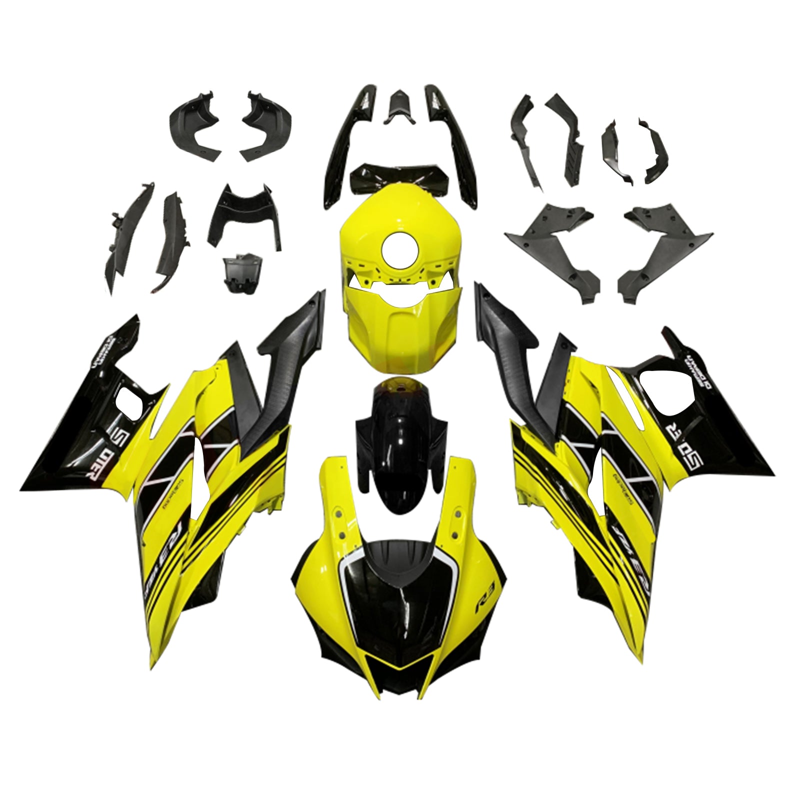 Amotopart Yamaha 2019-2021 YZF R3/YZF R25 Kit de carénage jaune et noir Style1