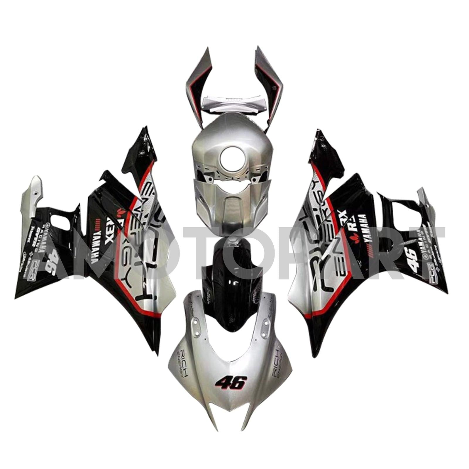 Amotopart 2022-2024 Yamaha YZF-R3 R25 Silver&Black Fairing Kit