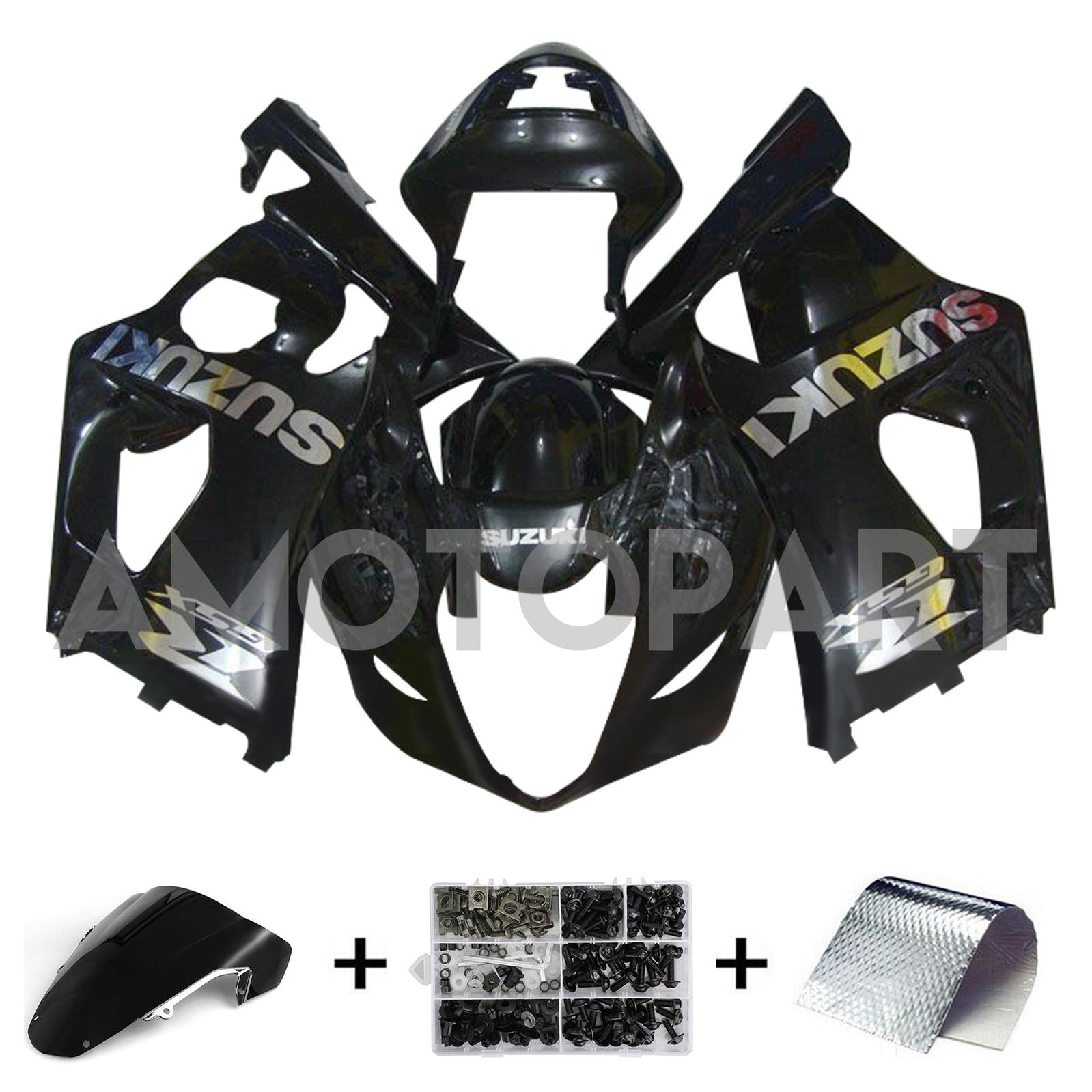 Amotopart 2003-2004 K3 GSXR1000 Suzuki Black with Silver Logo Fairing Kit