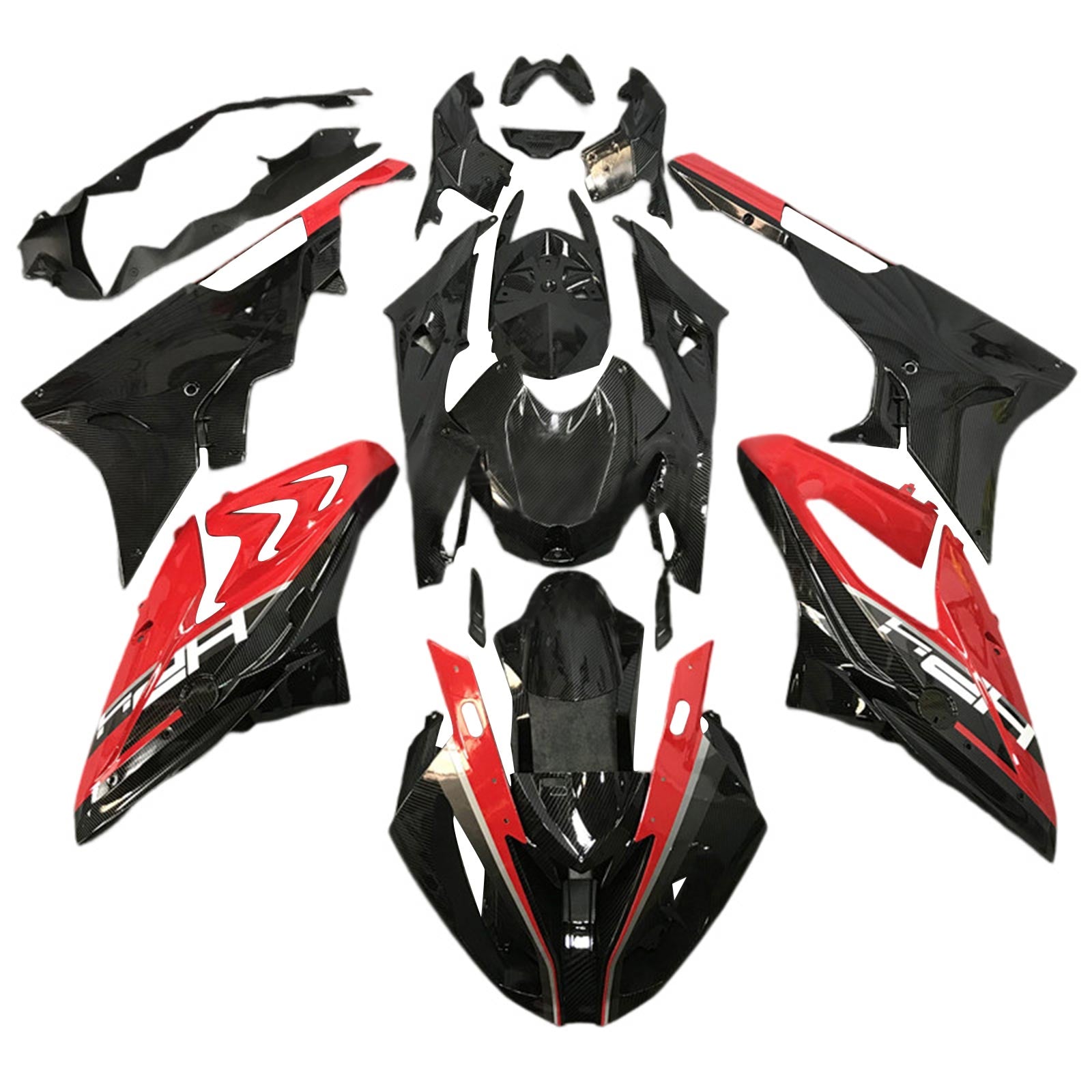 Kit de carénage Amotopart BMW S1000RR 2017-2018 noir et rouge Styl3