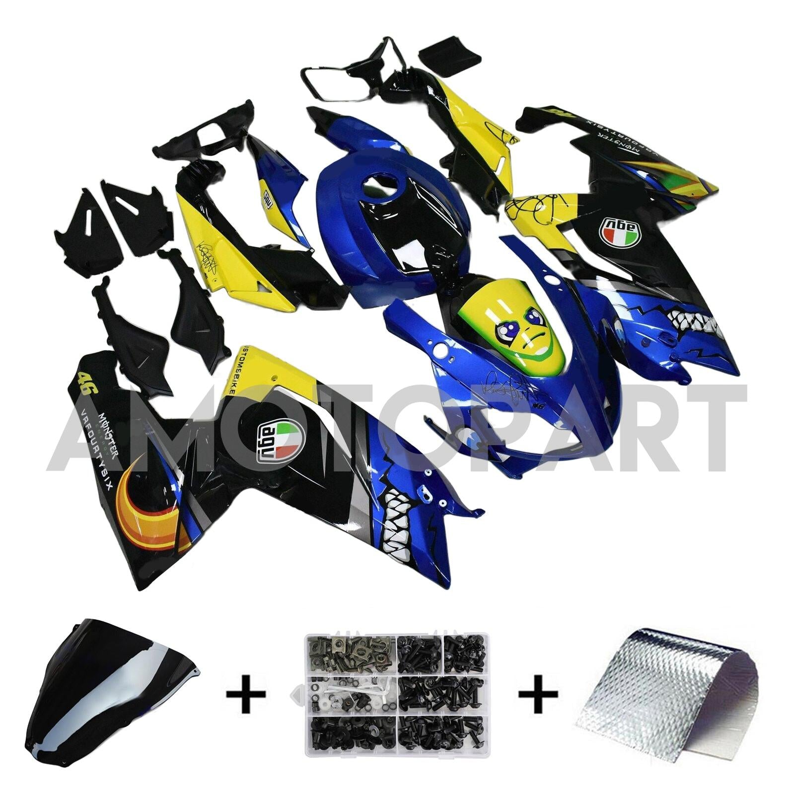 Amotopart Aprilia RS125 Bleu 2006-2011&Kit de carénage Yellow Monster