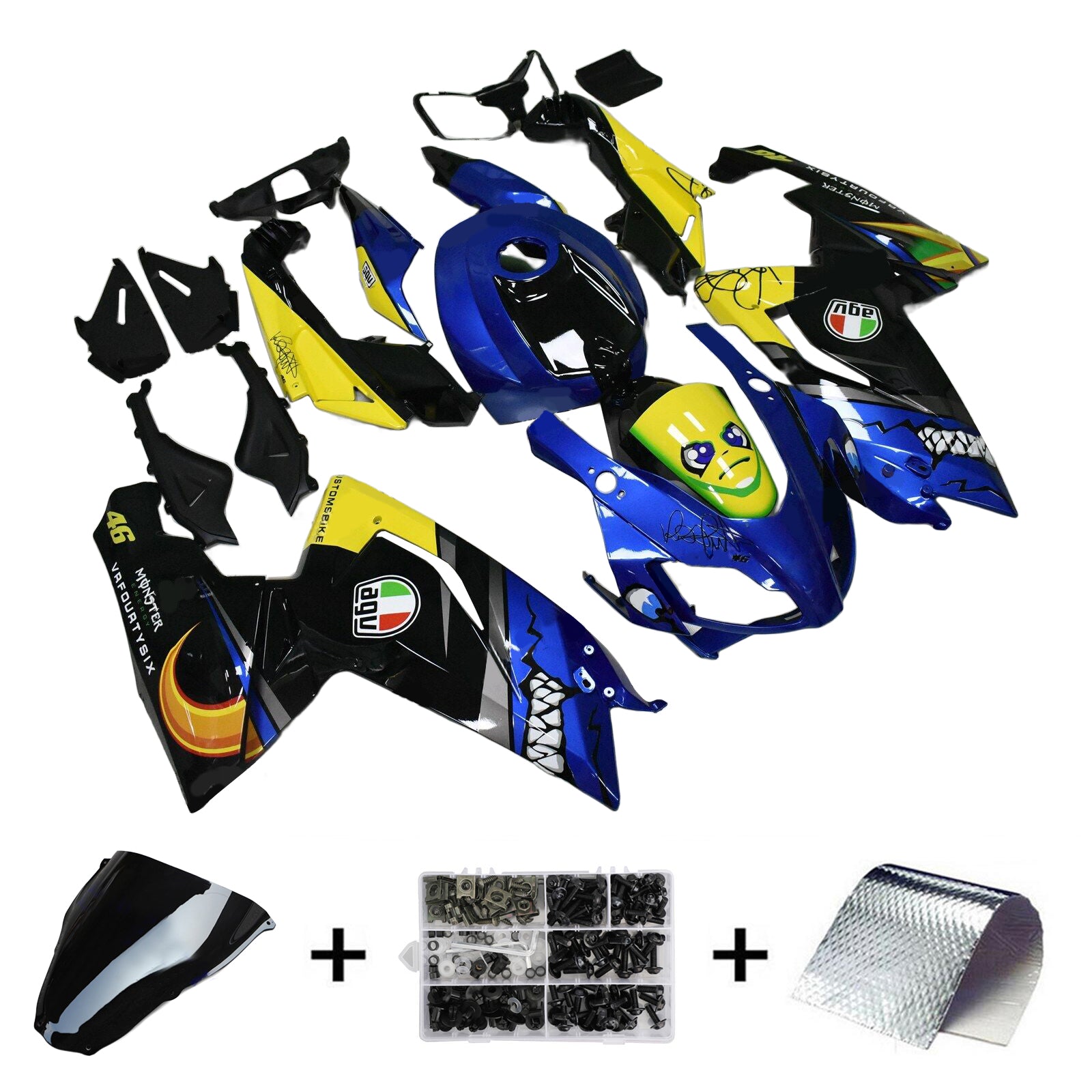 Amotopart Aprilia 2006-2011 RS125 Kit de carénage Monster bleu et jaune