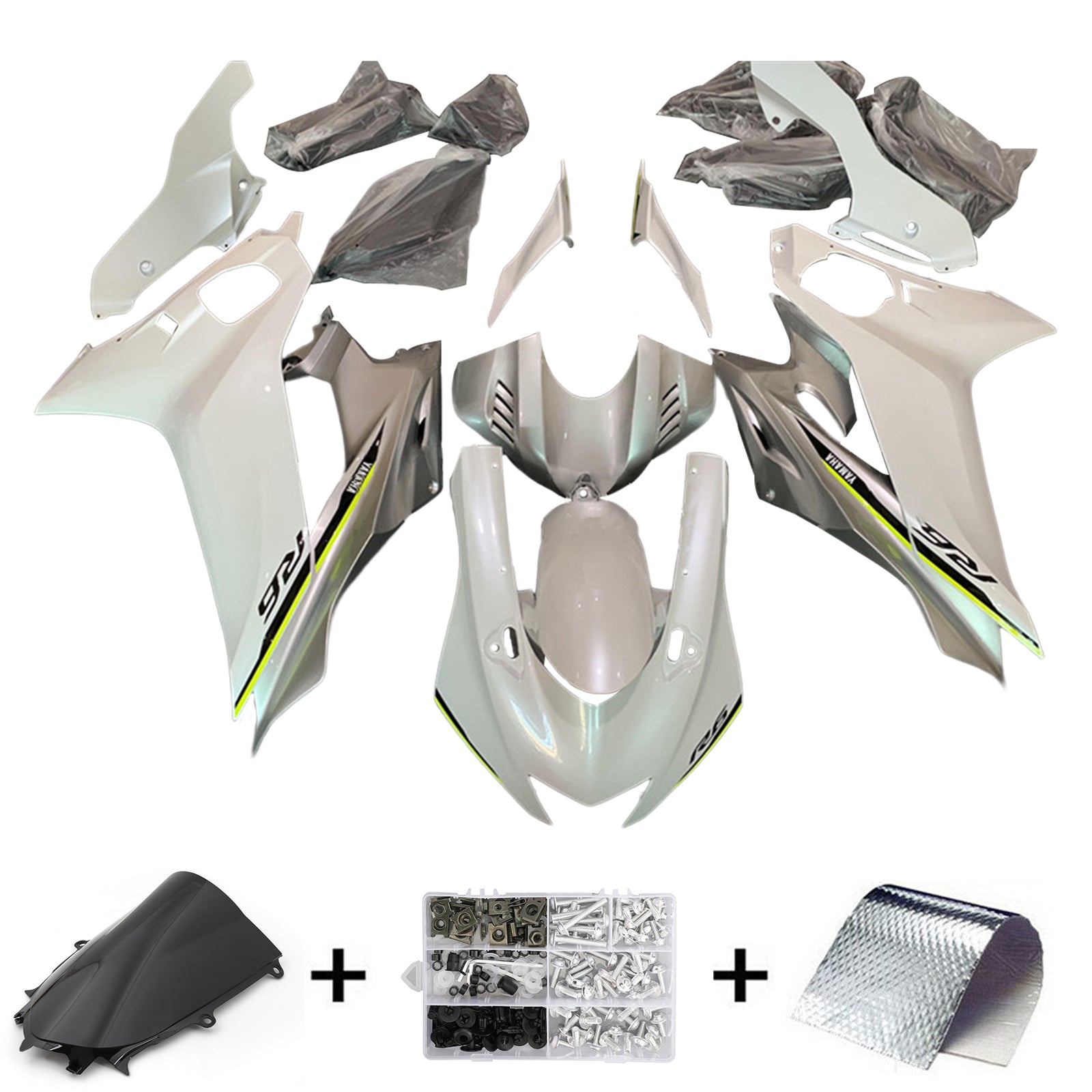 Kit de carénage Amotopart Yamaha YZF-R6 2017-2023 blanc et gris