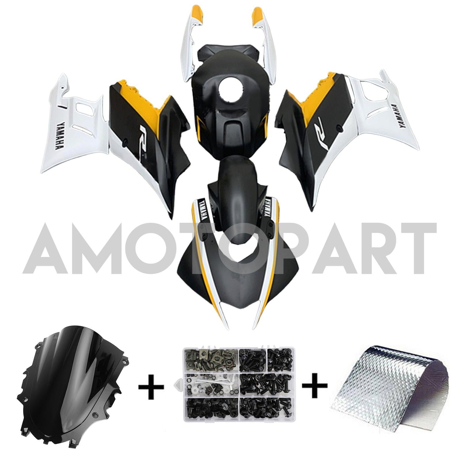 Amotopart 2022-2024 Yamaha YZF-R3 R25 Matte Black&Orange Fairing Kit