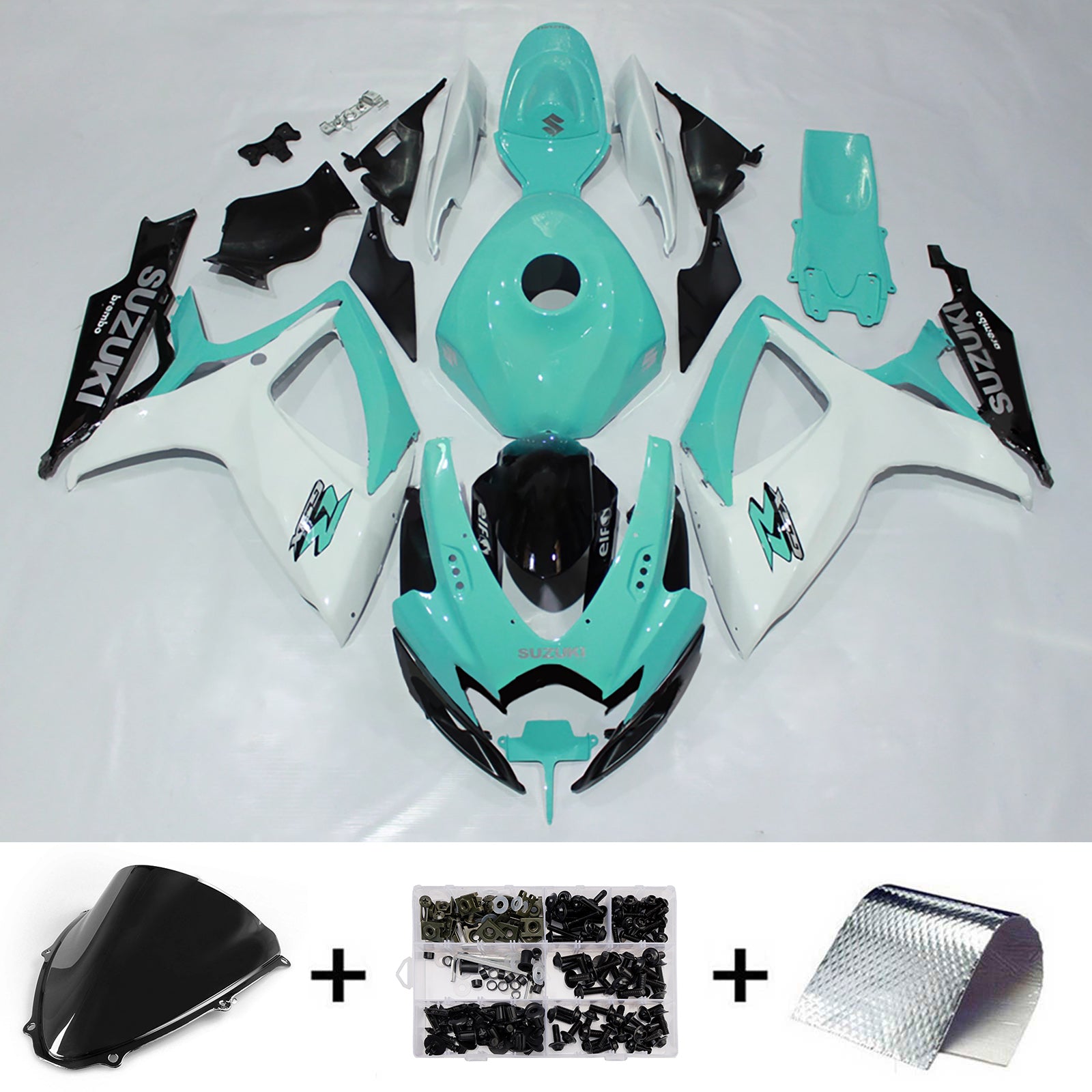 Amotopart 2006–2007 Suzuki GSXR 600/750 Grün Weiß Schwarz Verkleidungsset