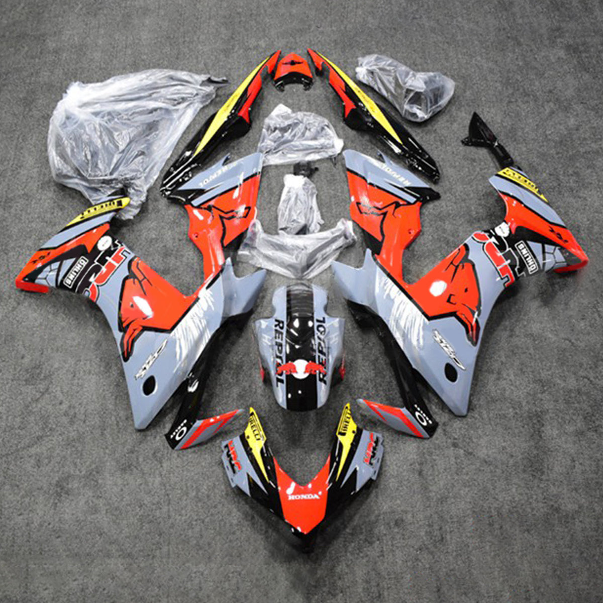 Amotopart 2013-2015 CBR500R Honda Kit de carenado rojo y gris Style2