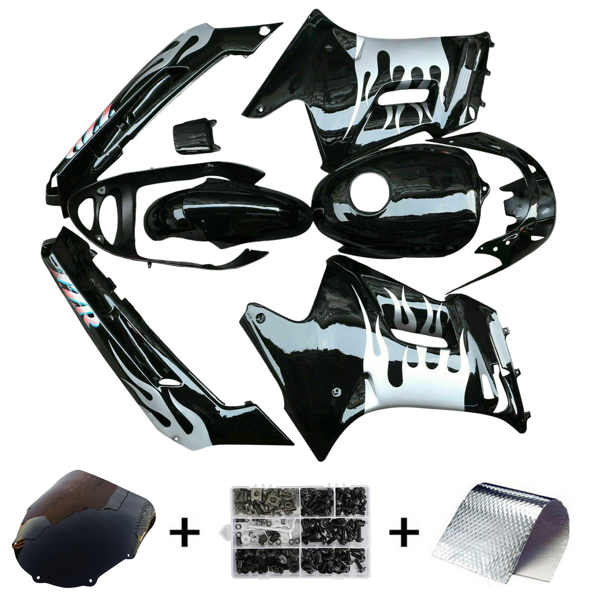 Amotopart 1996-2007 Kawasaki ZZR250 Kit de carenado blanco negro