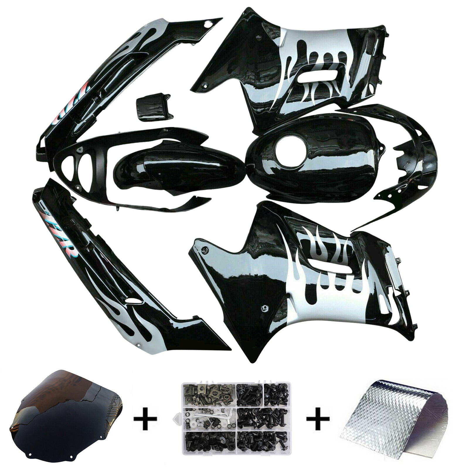 Amotopart 1996-2007 Kawasaki ZZR250 Black White Fairing Kit