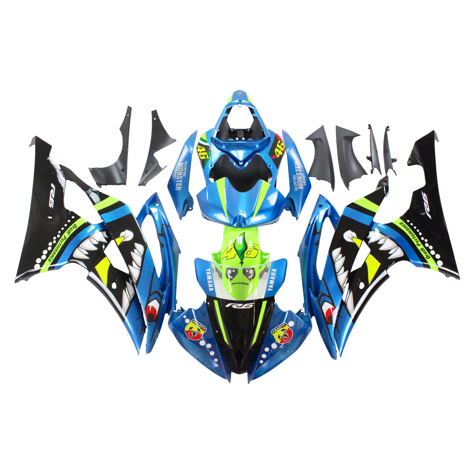 Amotopart 2008-2016 YZF 600 R6 ヤマハ ブルー&グリーン モンスター フェアリングキット